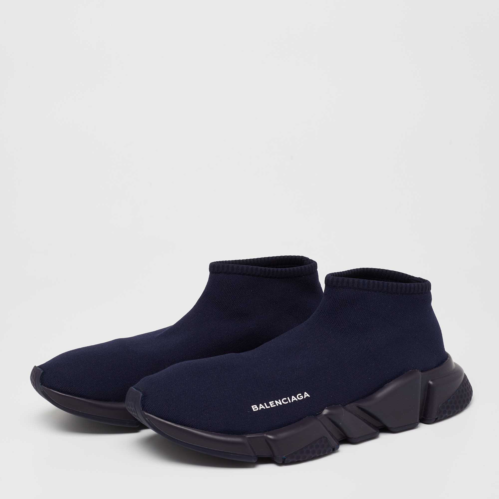 

Balenciaga Navy Blue Knit Fabric Speed Trainers High Top Sneakers Size