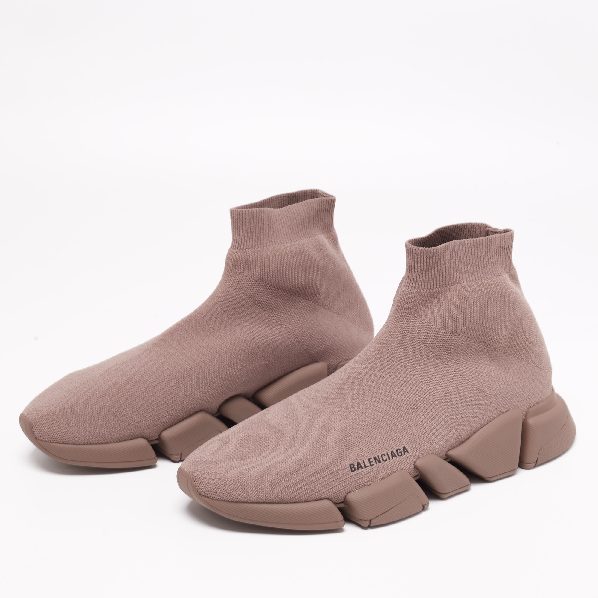 

Balenciaga Light Brown Knit Fabric Speed Trainer High-Top Sneakers Size