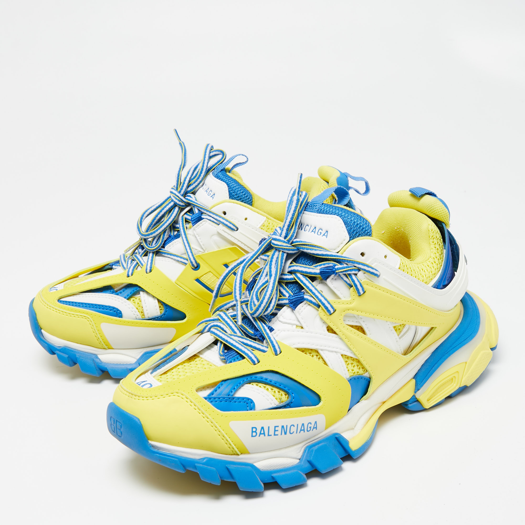 

Balenciaga Yellow/Blue Mesh and Leather Track Low-Top Sneakers Size