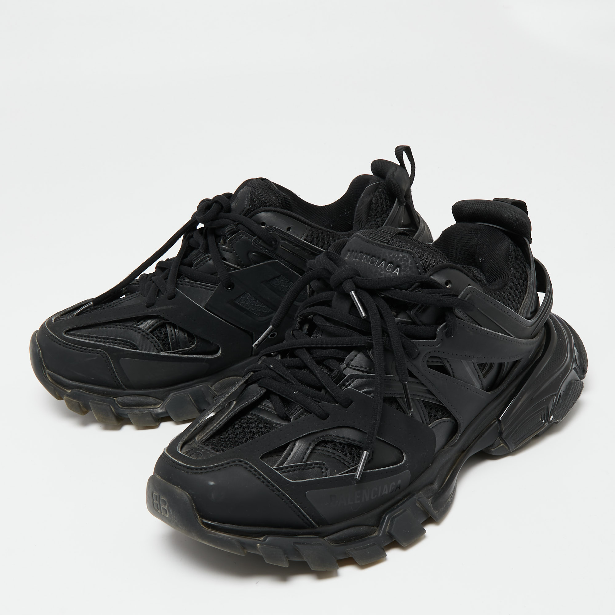 

Balenciaga Black Mesh, Rubber and Leather Track Low-Top Sneakers Size