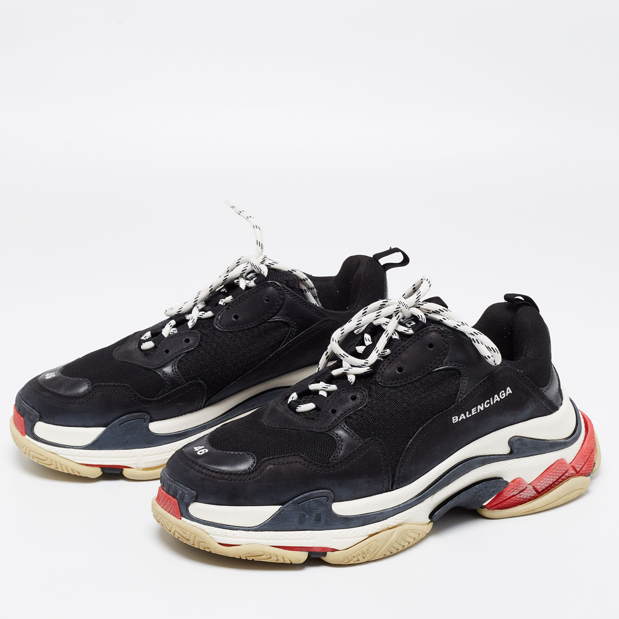 

Balenciaga Black Leather and Mesh Triple S Sneakers Size