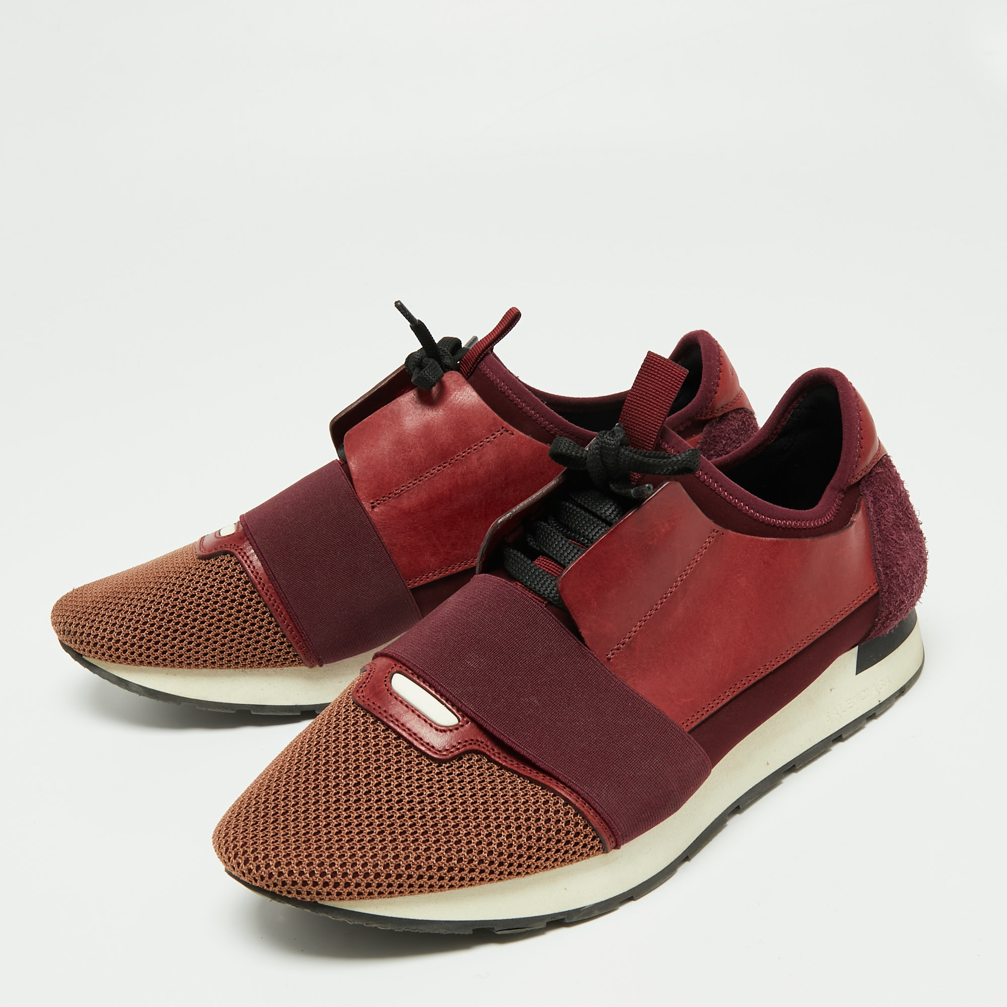 

Balenciaga Burgundy/Brown Fabric And Leather Race Runner Sneakers Size, Multicolor