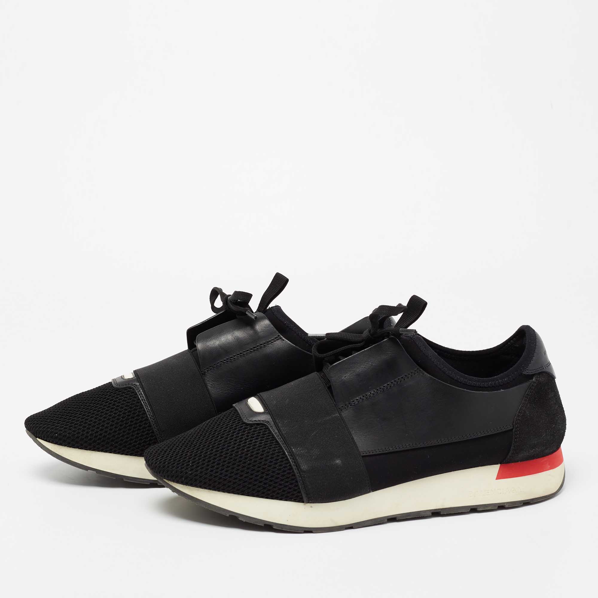 

Balenciaga Black Fabric And Leather Race Runner Low Top Sneakers Size