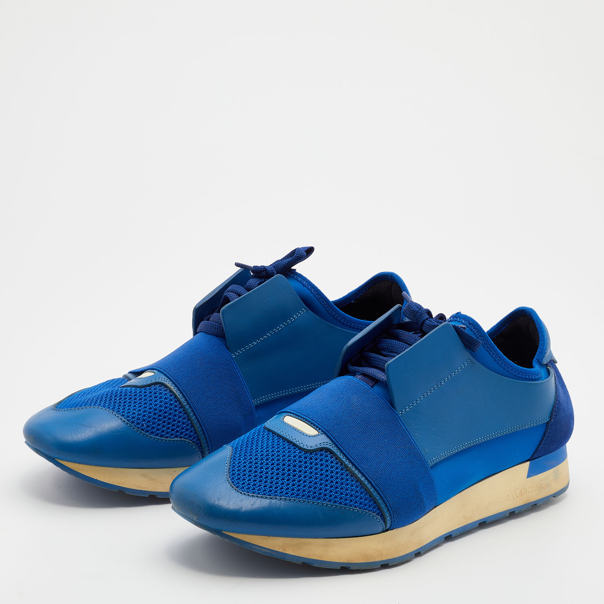 

Balenciaga Blue Mesh And Leather Race Runner Low Top Sneakers Size