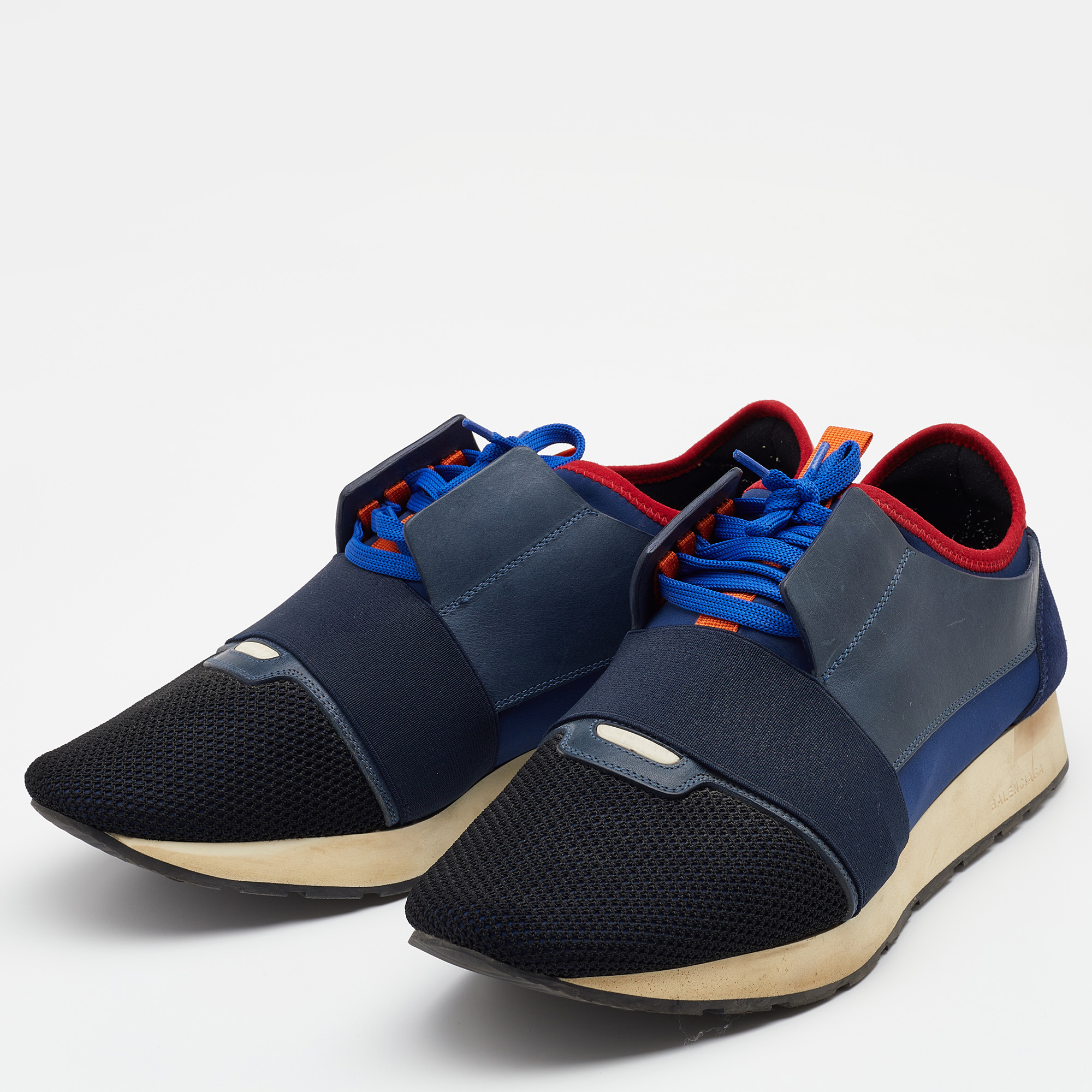 

Balenciaga Blue Mesh And Leather Race Runner Low Top Sneakers Size