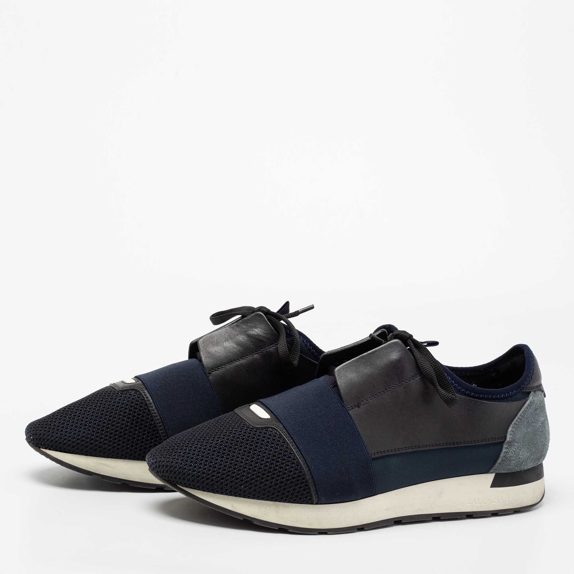 

Balenciaga Blue/Black Mesh and Leather Race Runner Low-Top Sneakers Size