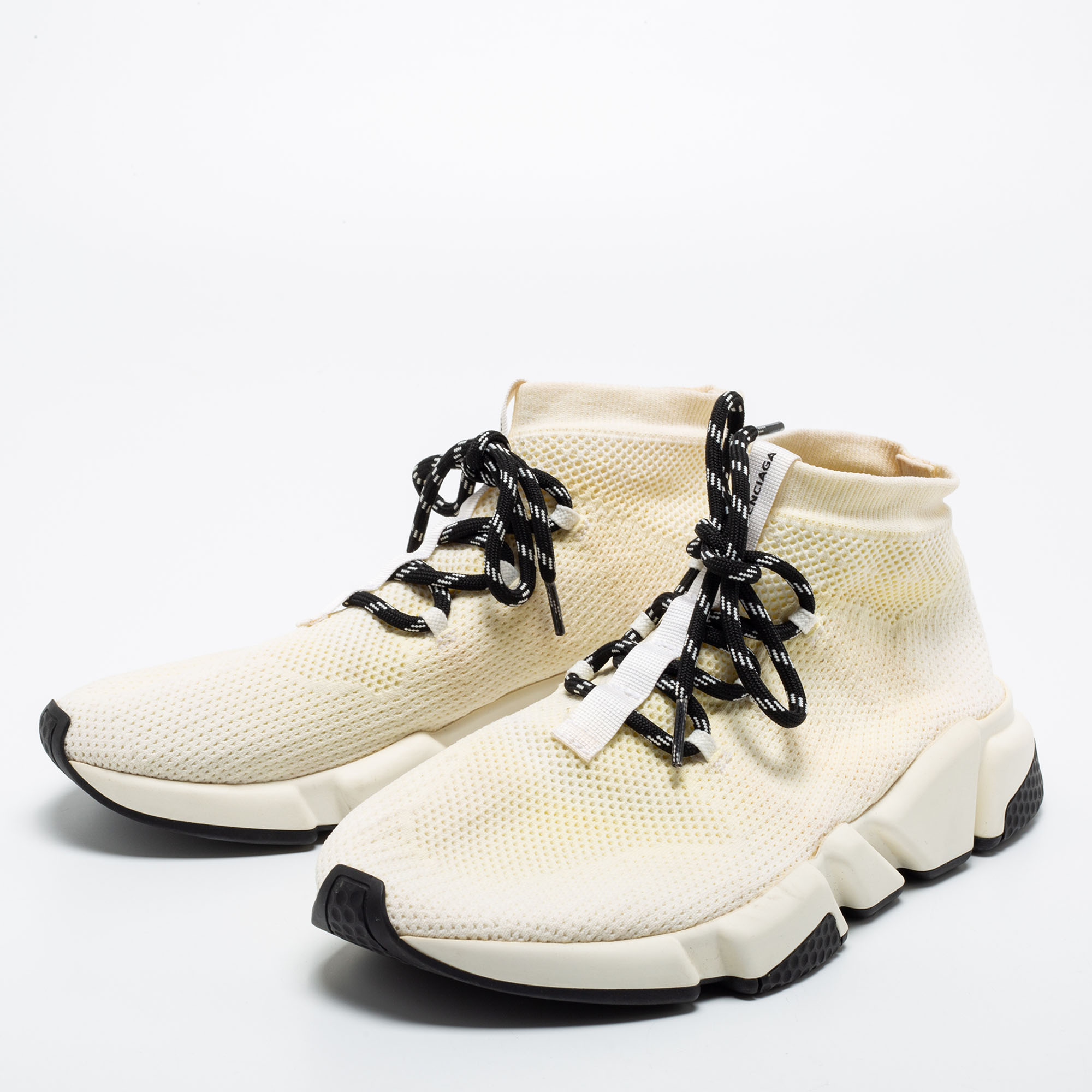 

Balenciaga White Knit Fabric Speed High Top Sneakers Size