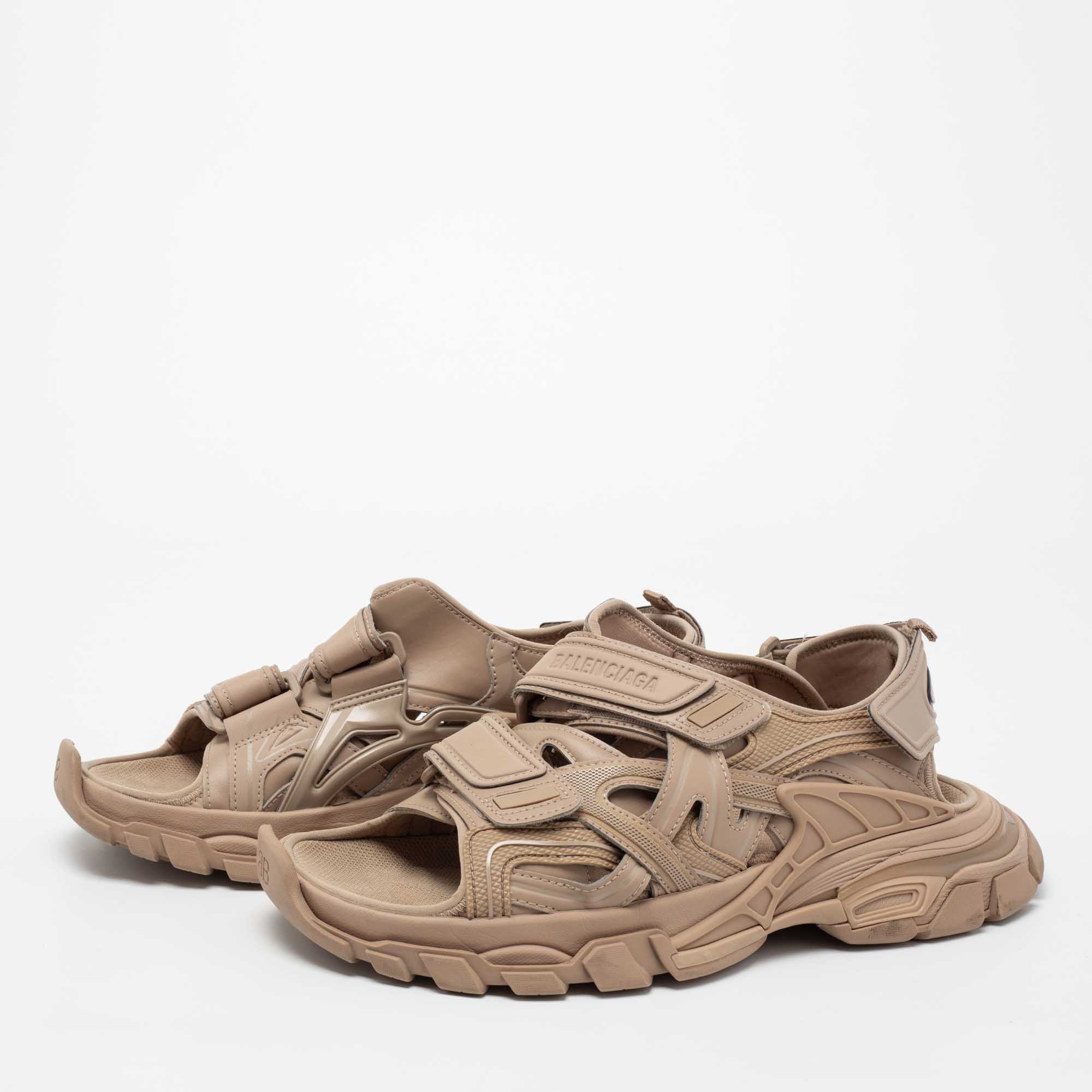 

Balenciaga Light Brown Rubber and Leather Track Strap Sandals Size