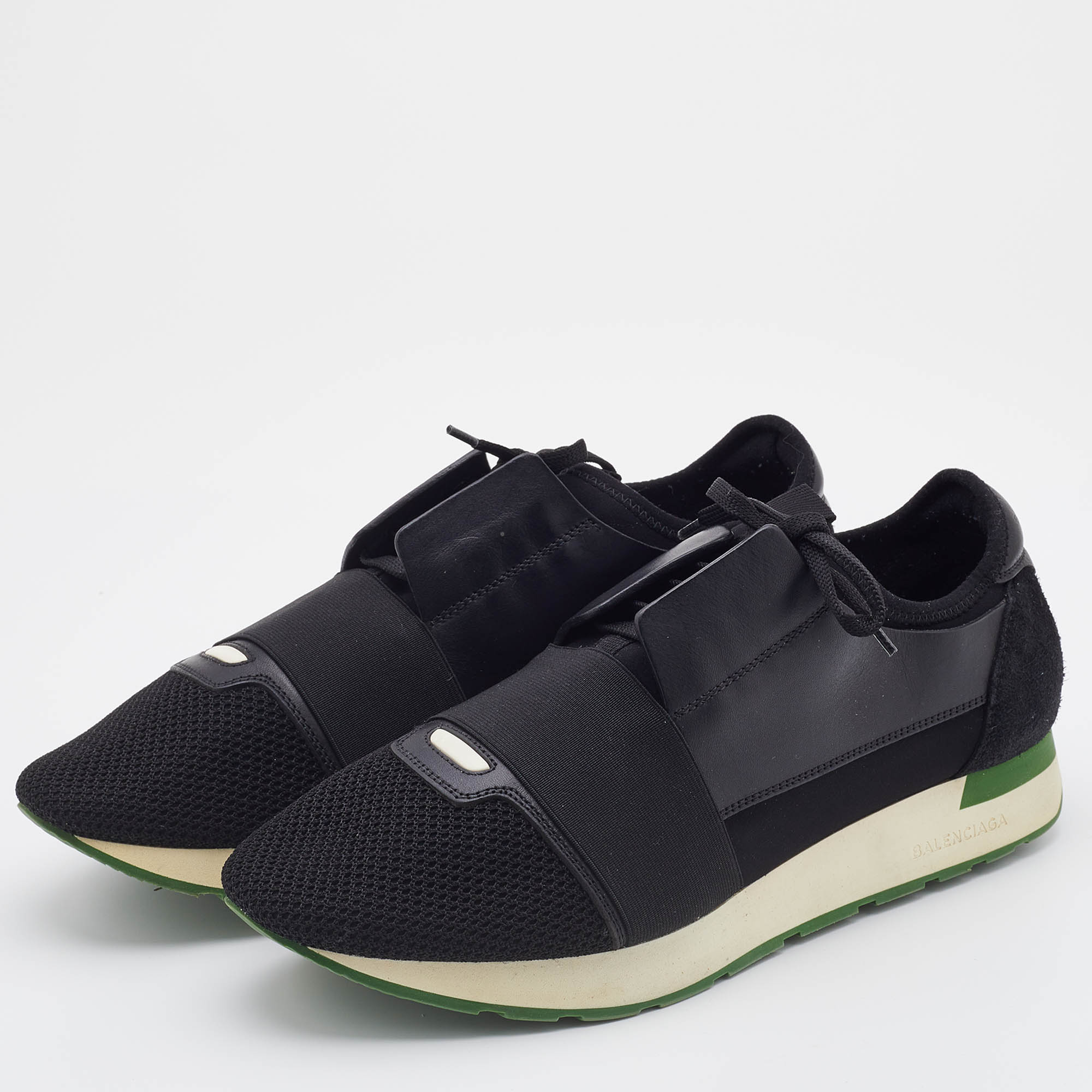 

Balenciaga Black Leather and Mesh Race Runner Low Top Sneakers Size