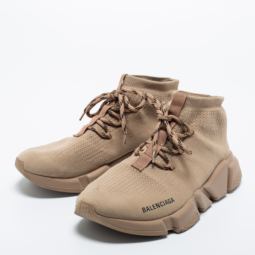 

Balenciaga Beige Knit Fabric Speed Lace Up Sneakers Size