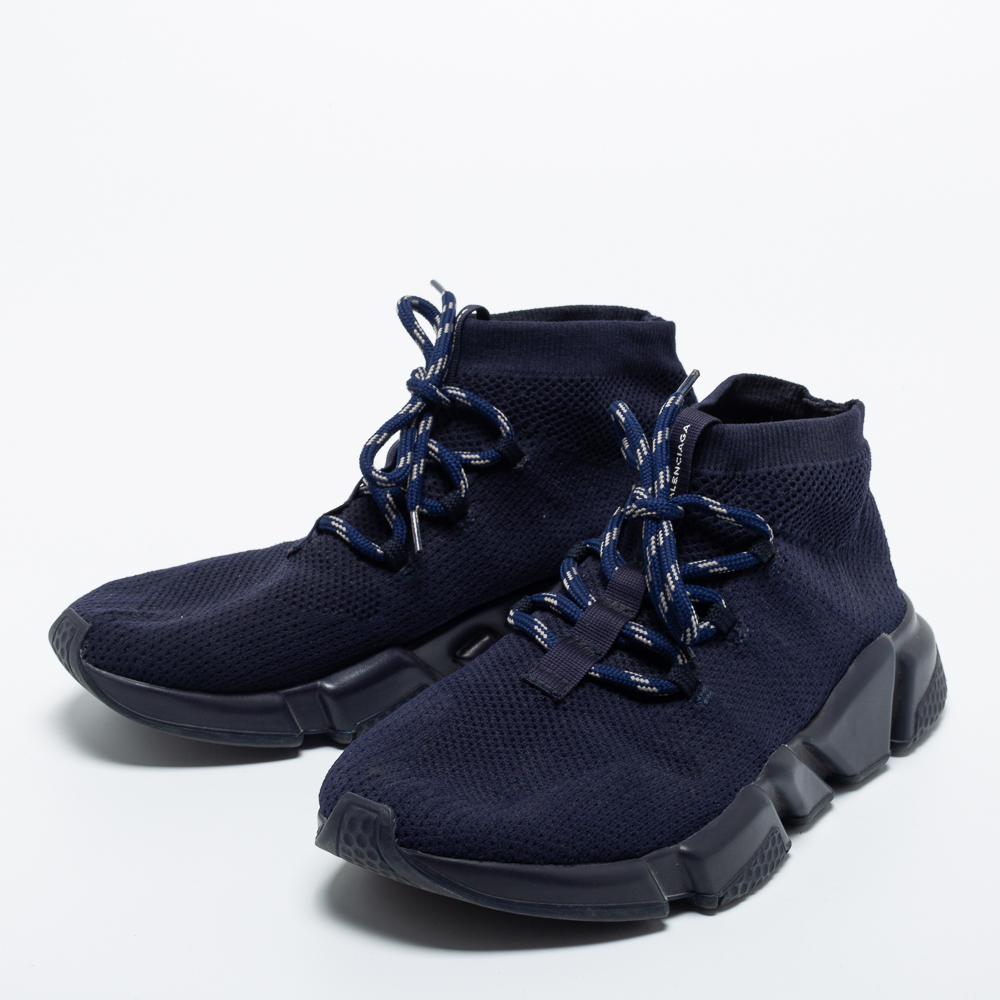 

Balenciaga Navy Blue Knit Fabric High Top Sneakers Size