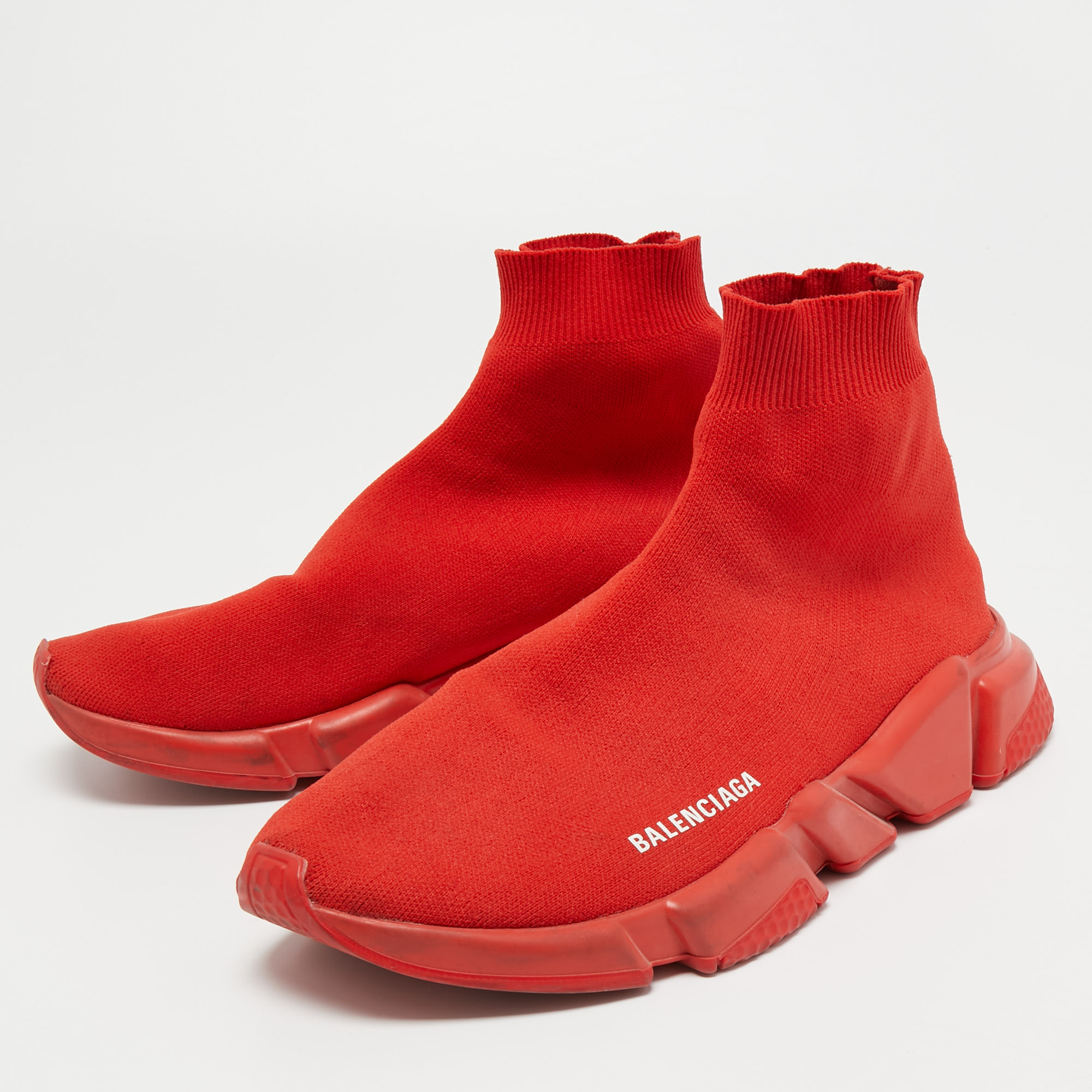 

Balenciaga Red Knit Fabric Speed 2.0 High Top Sneakers Size