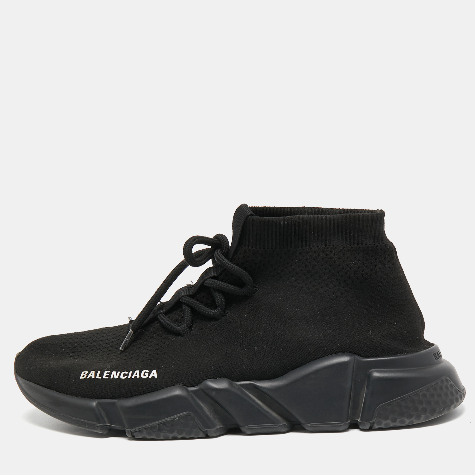 Pre-owned Balenciaga Black Knit Fabric Speed Sneaker Size 40