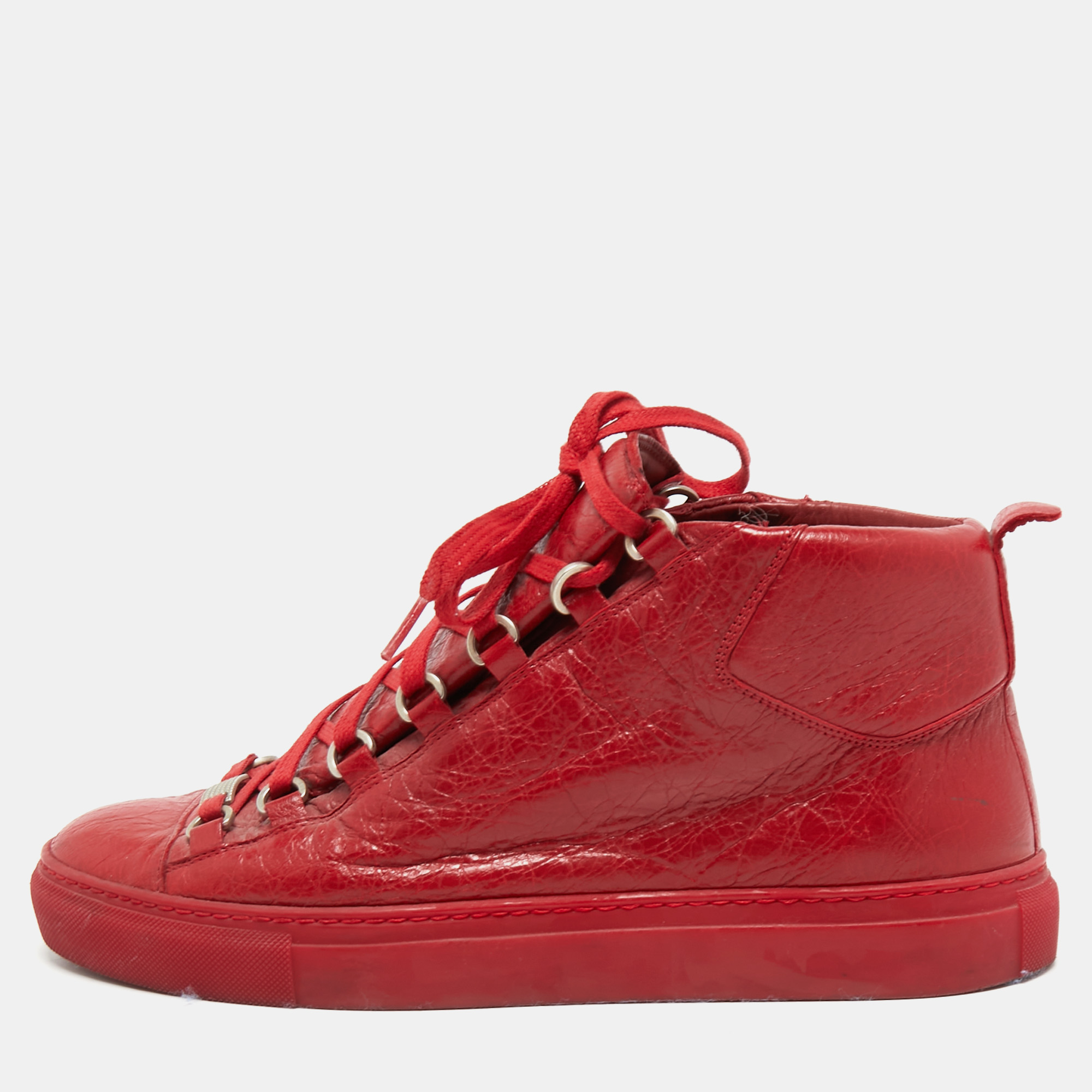 Pre-owned Balenciaga Red Leather Arena High Top Sneakers Size 41