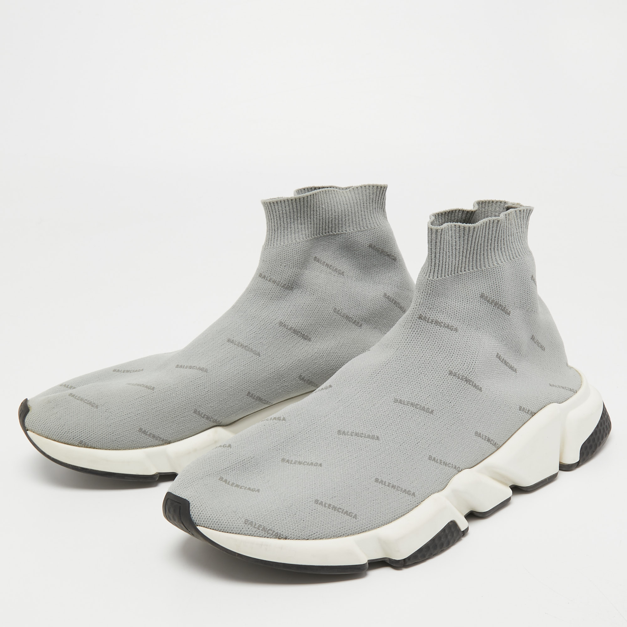 

Balenciaga Grey Logo Print Knit Fabric Speed Trainer Sneakers Size