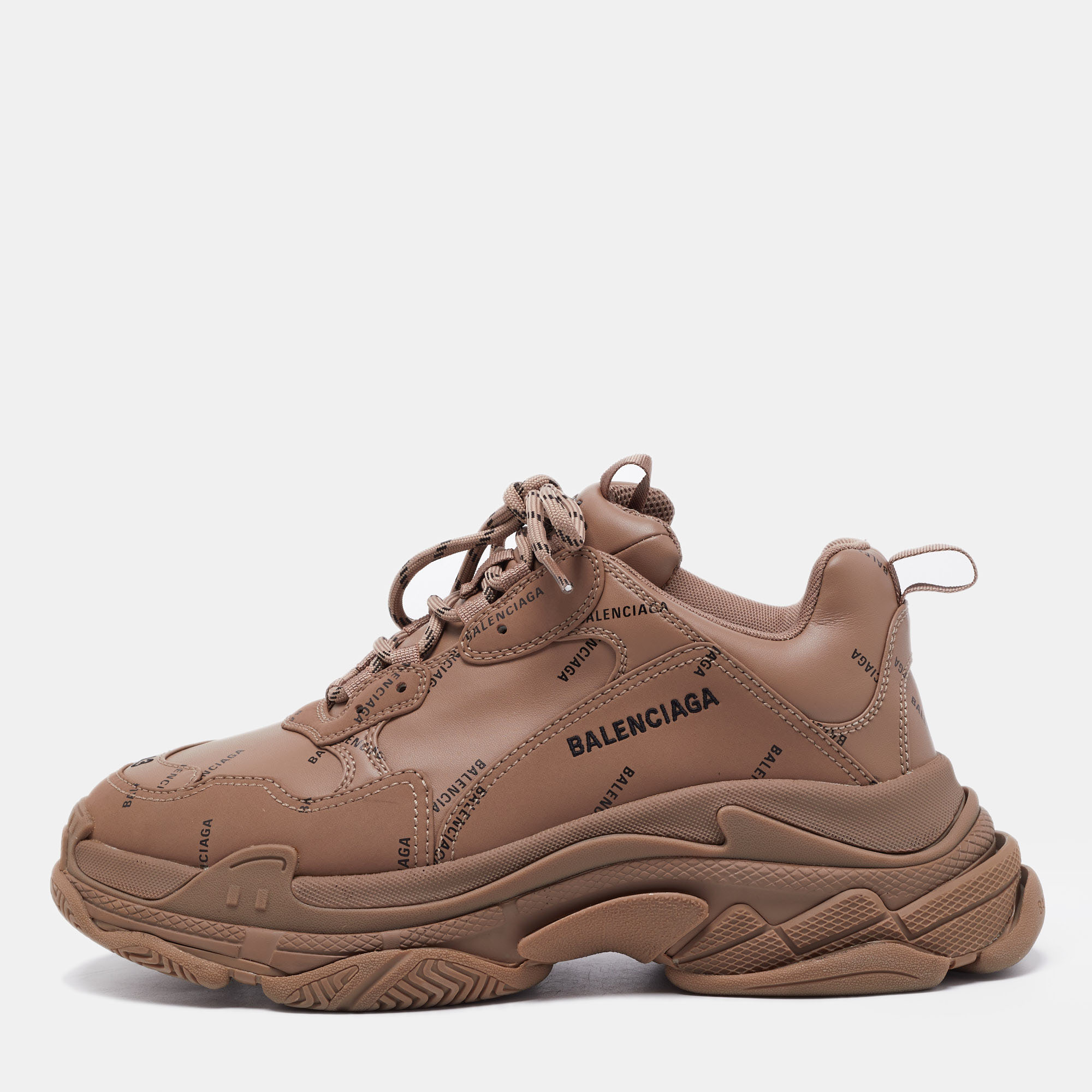 Pre-owned Balenciaga Brown Leather Triple S Sneakers Size 43