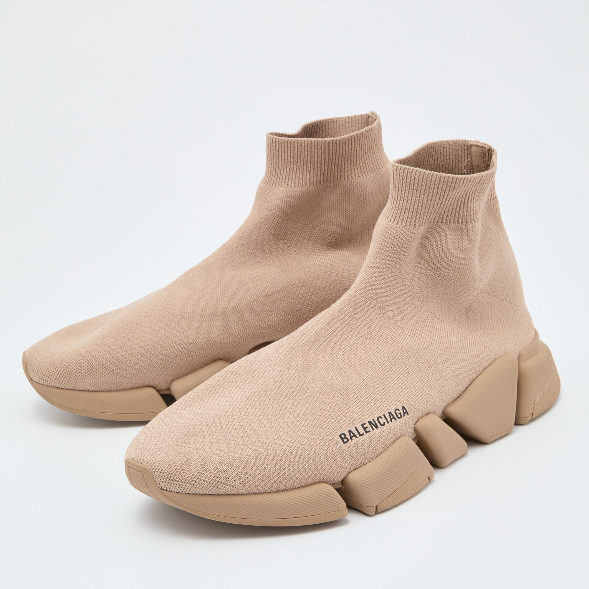 

Balenciaga Beige Knit Fabric Speed Trainer Slip On Sneakers Size
