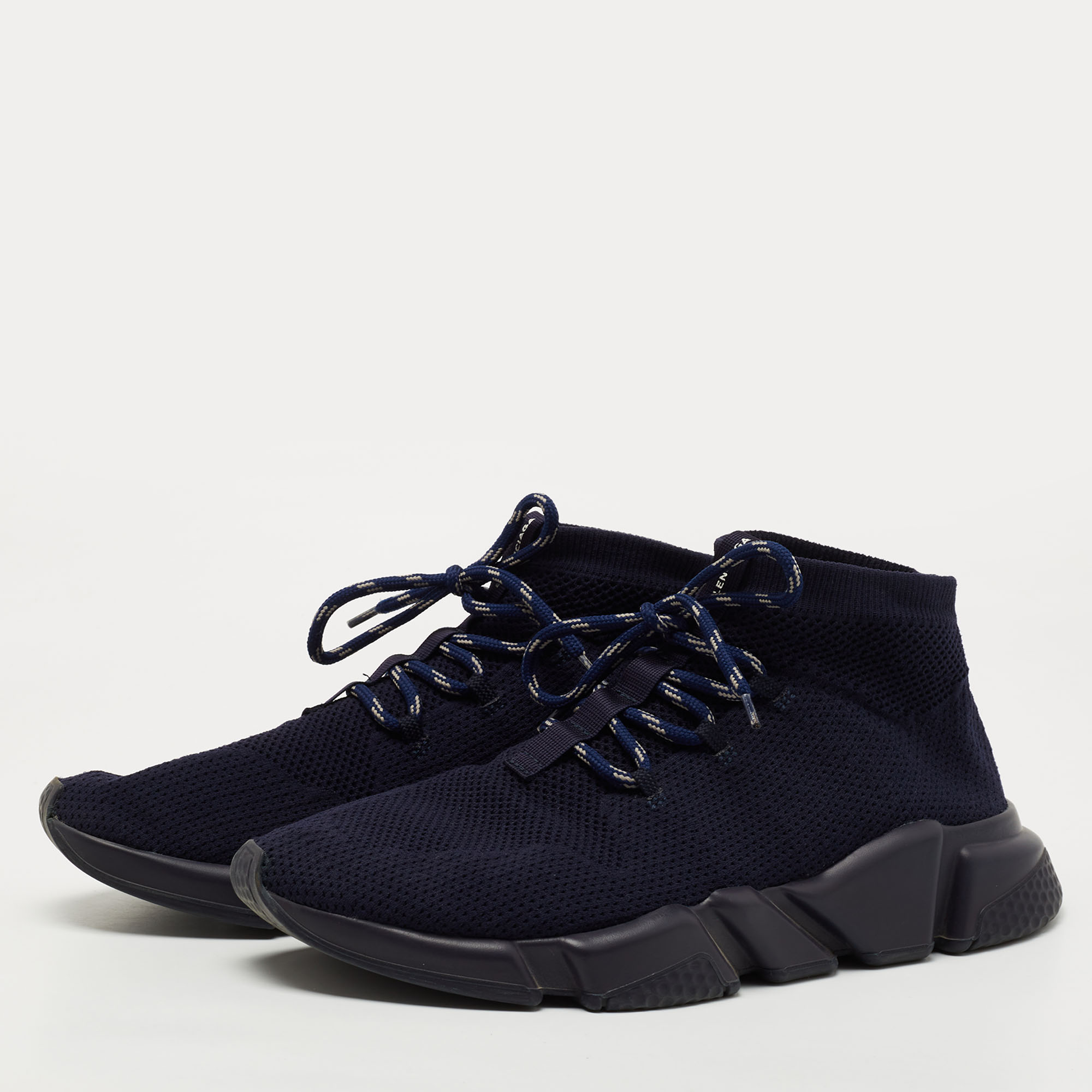 

Balenciaga Navy Blue Knit Fabric Speed Trainer Lace Up Sneakers Size