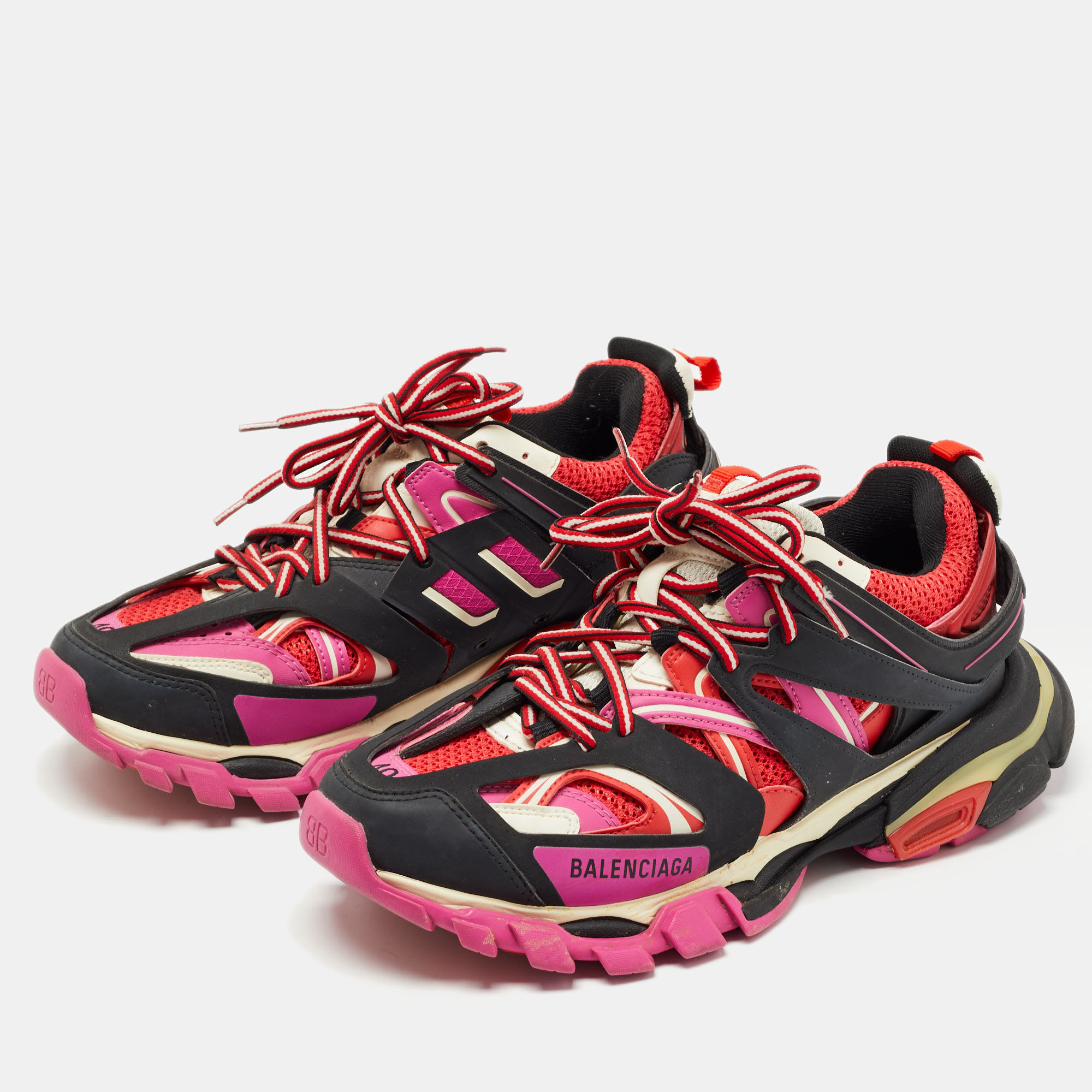 

Balenciaga Tricolor Leather and Mesh Track Sneakers Size, Red