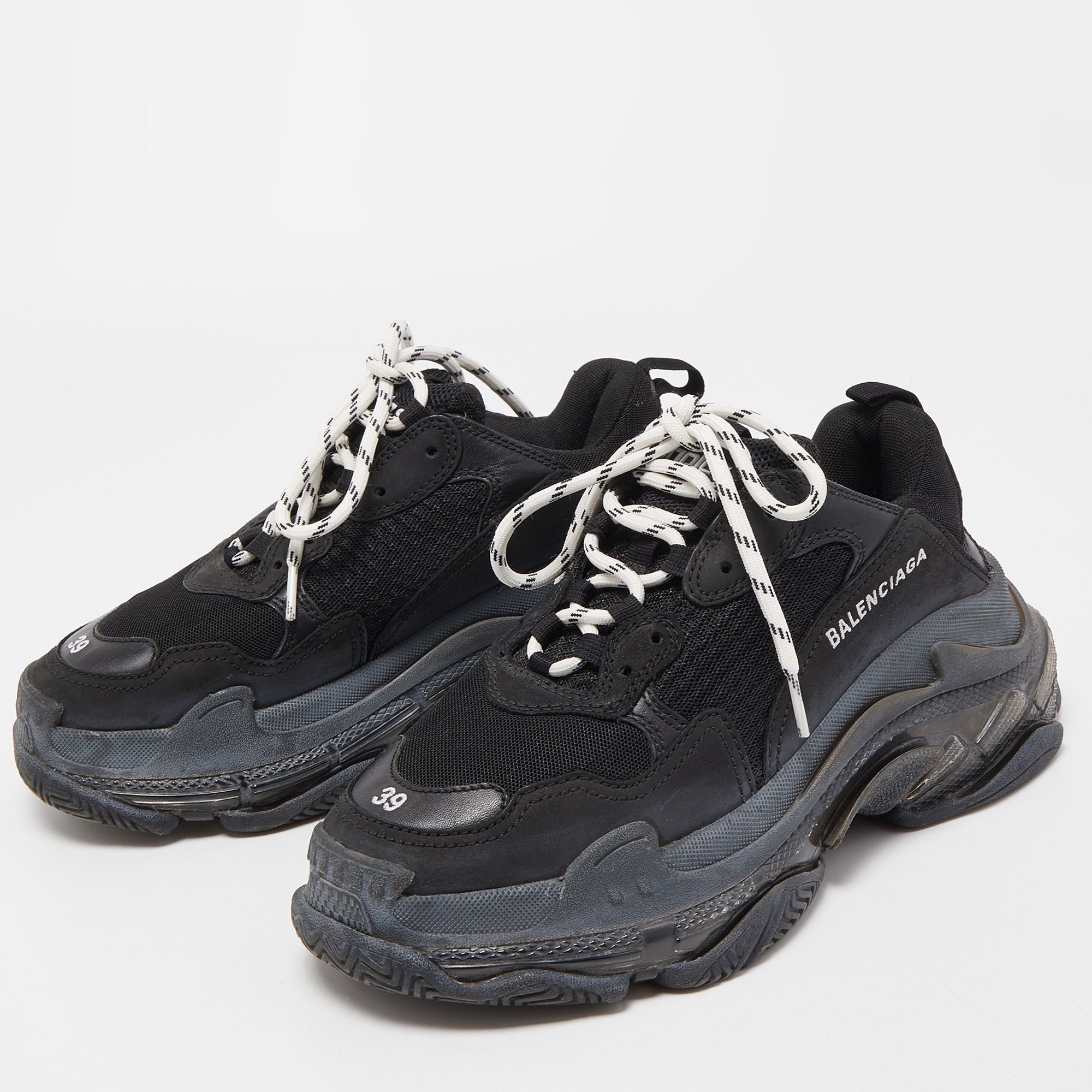 

Balenciaga Black Mesh and Leather Triple S Sneakers Size