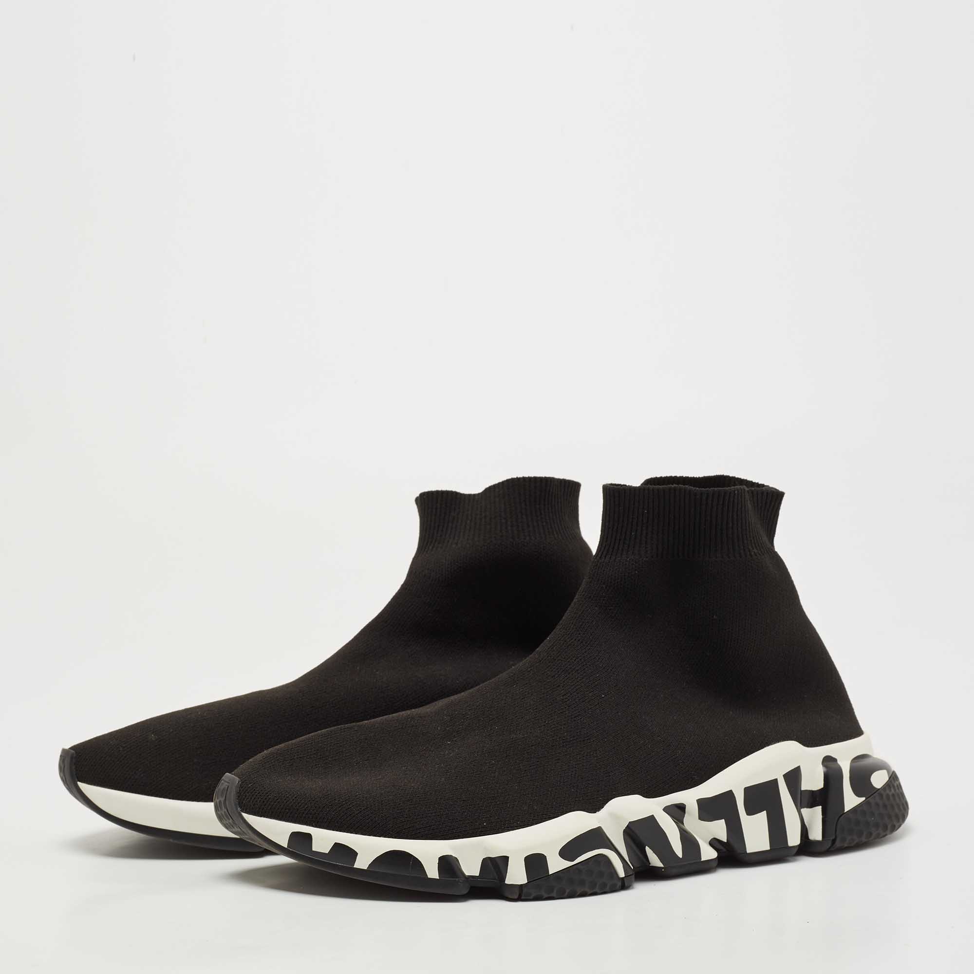 

Balenciaga Black Knit Fabric Speed Graffiti Sneakers Size