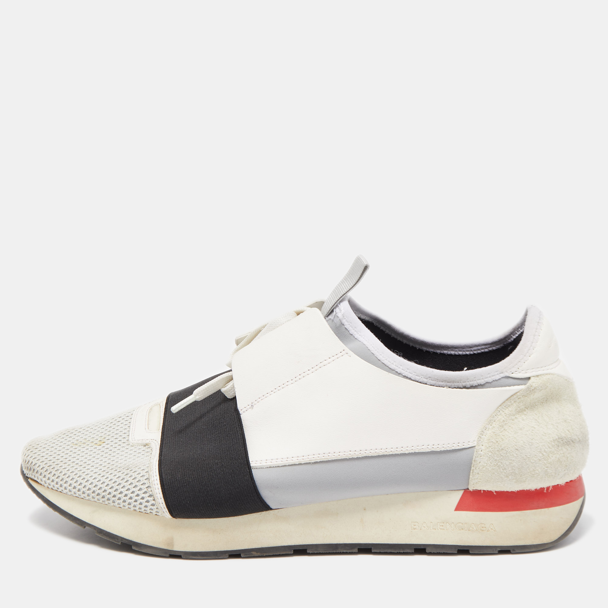 

Balenciaga Tricolor Mesh and Leather Race Runner Sneakers Size, White