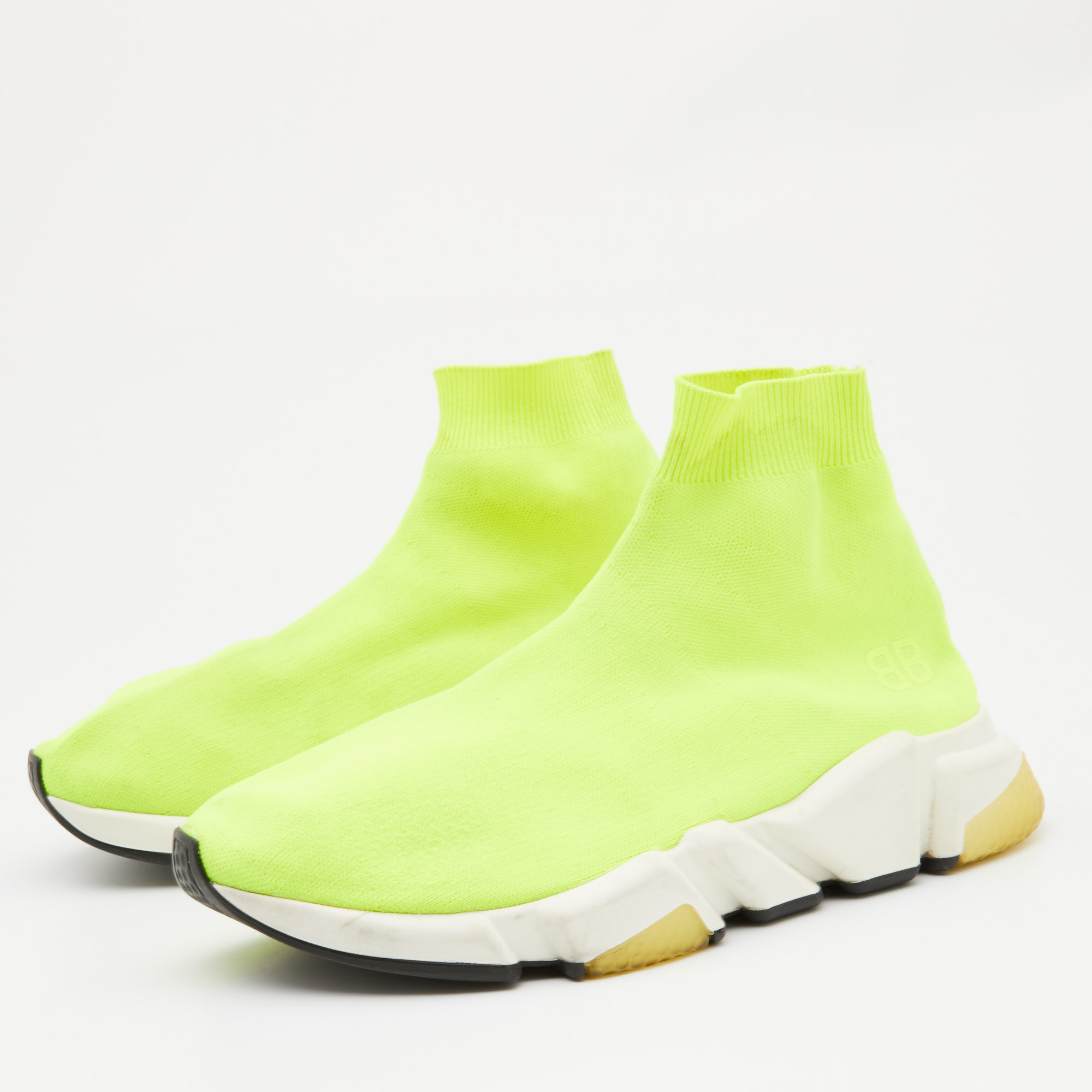 

Balenciaga Neon Green Knit Fabric Speed Slip On Sneakers Size
