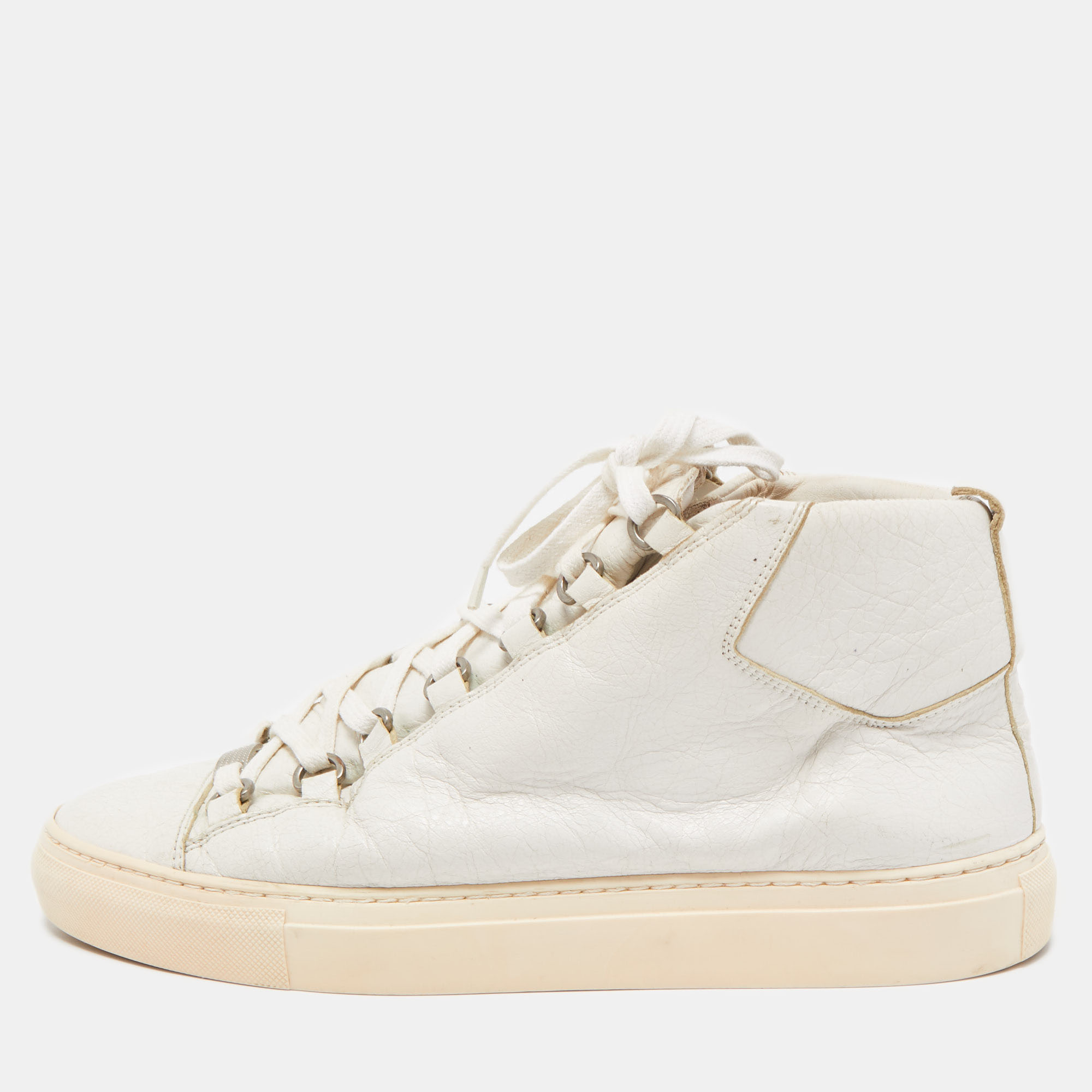 Pre-owned Balenciaga White Leather Arena High Top Trainers Size 40