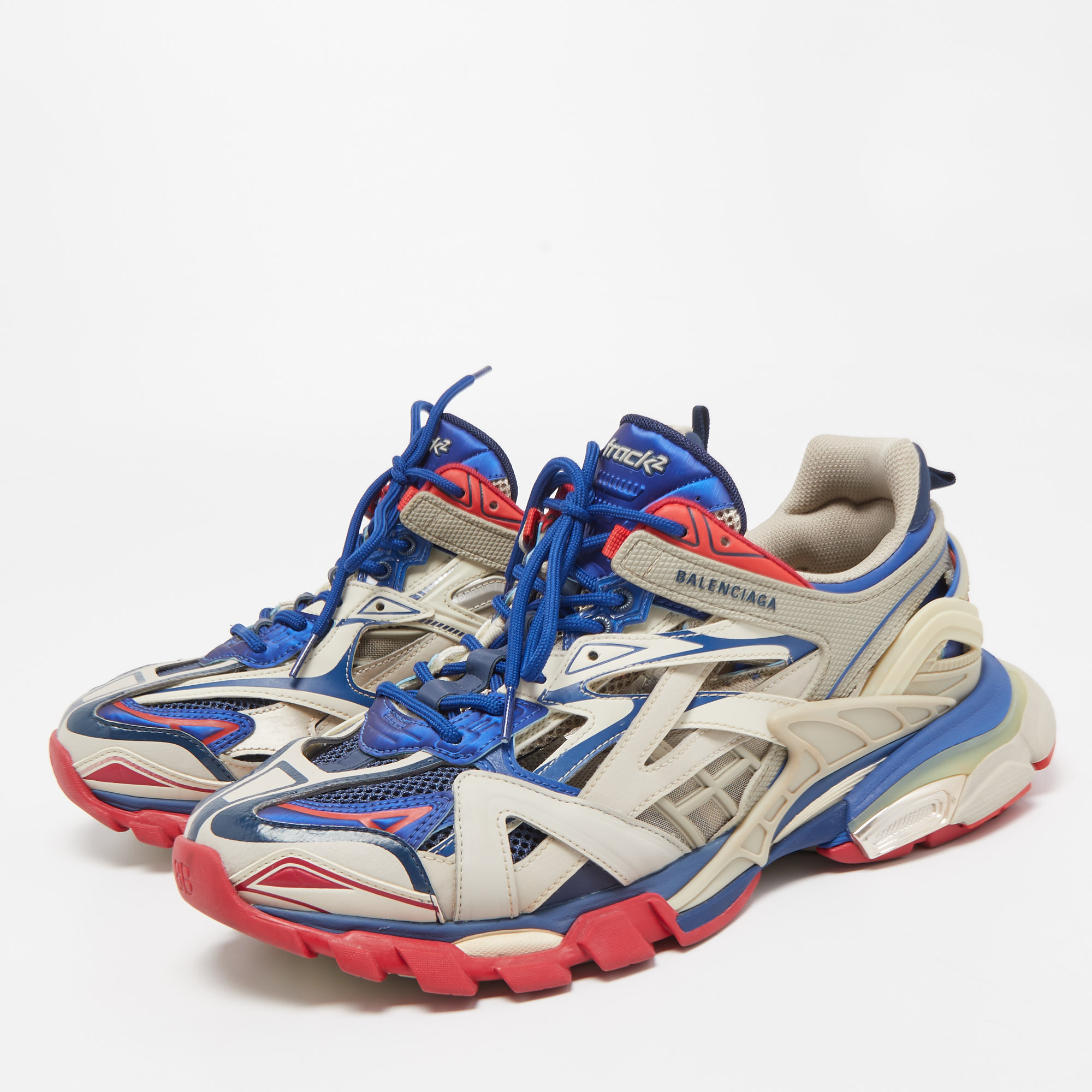 

Balenciaga Tricolor Leather and Mesh Track 2 Sneakers Size, Blue