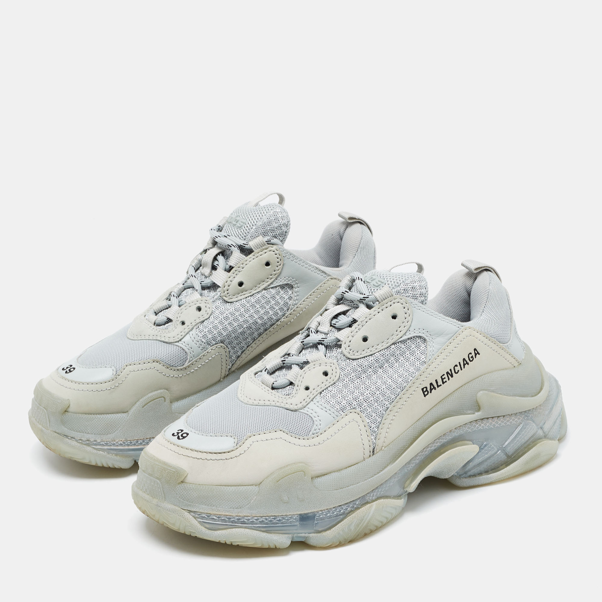

Balenciaga Grey Mesh And Leather Triple S Low Top Sneakers Size