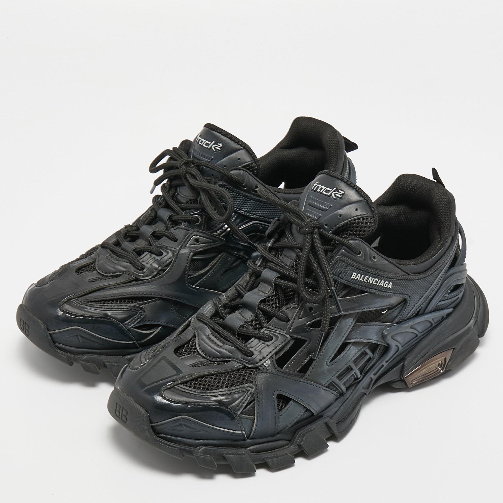 

Balenciaga Black Leather and Mesh Track 2 Sneakers Size