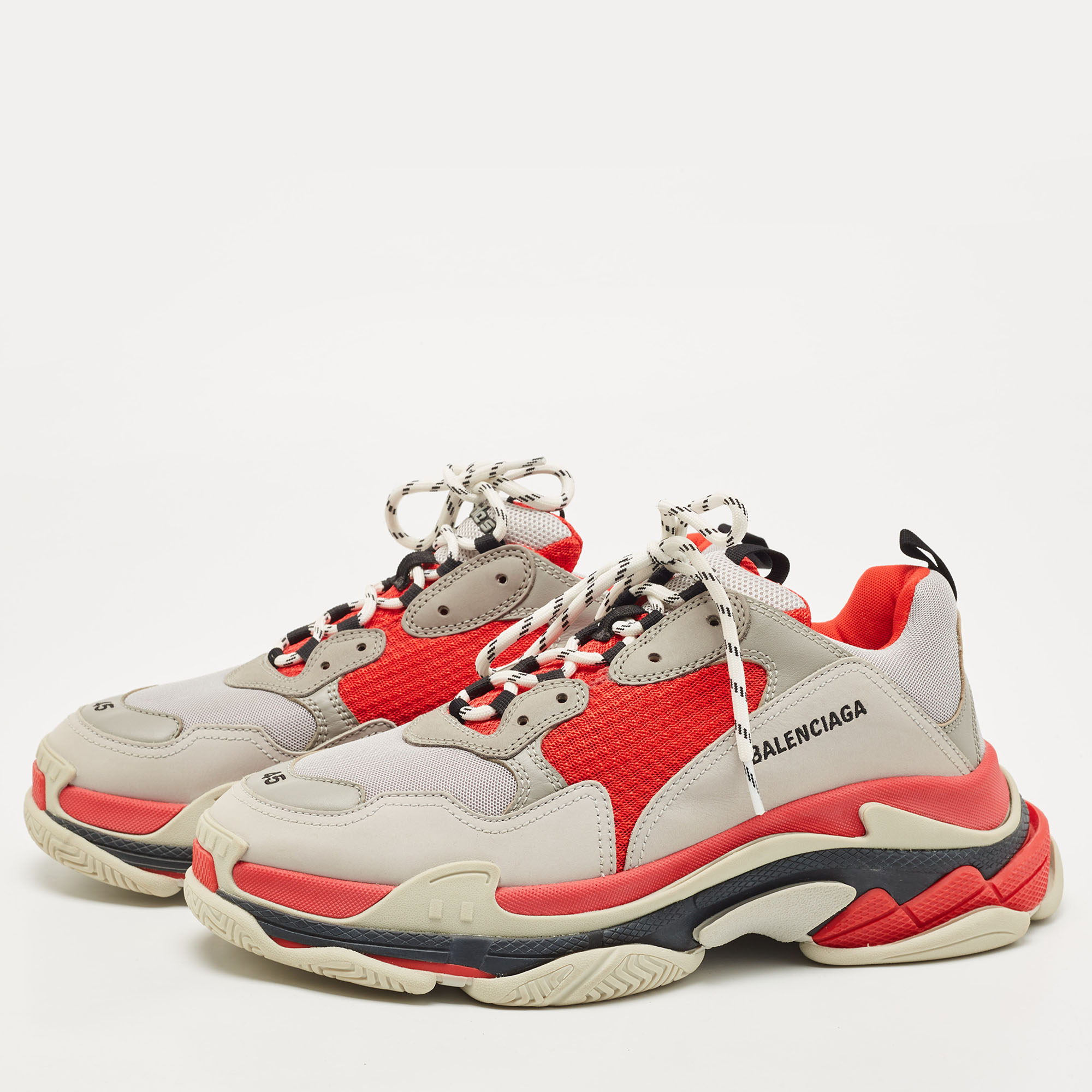 

Balenciaga Red/Grey Mesh and Nubuck Triple S Low Top Sneakers Size