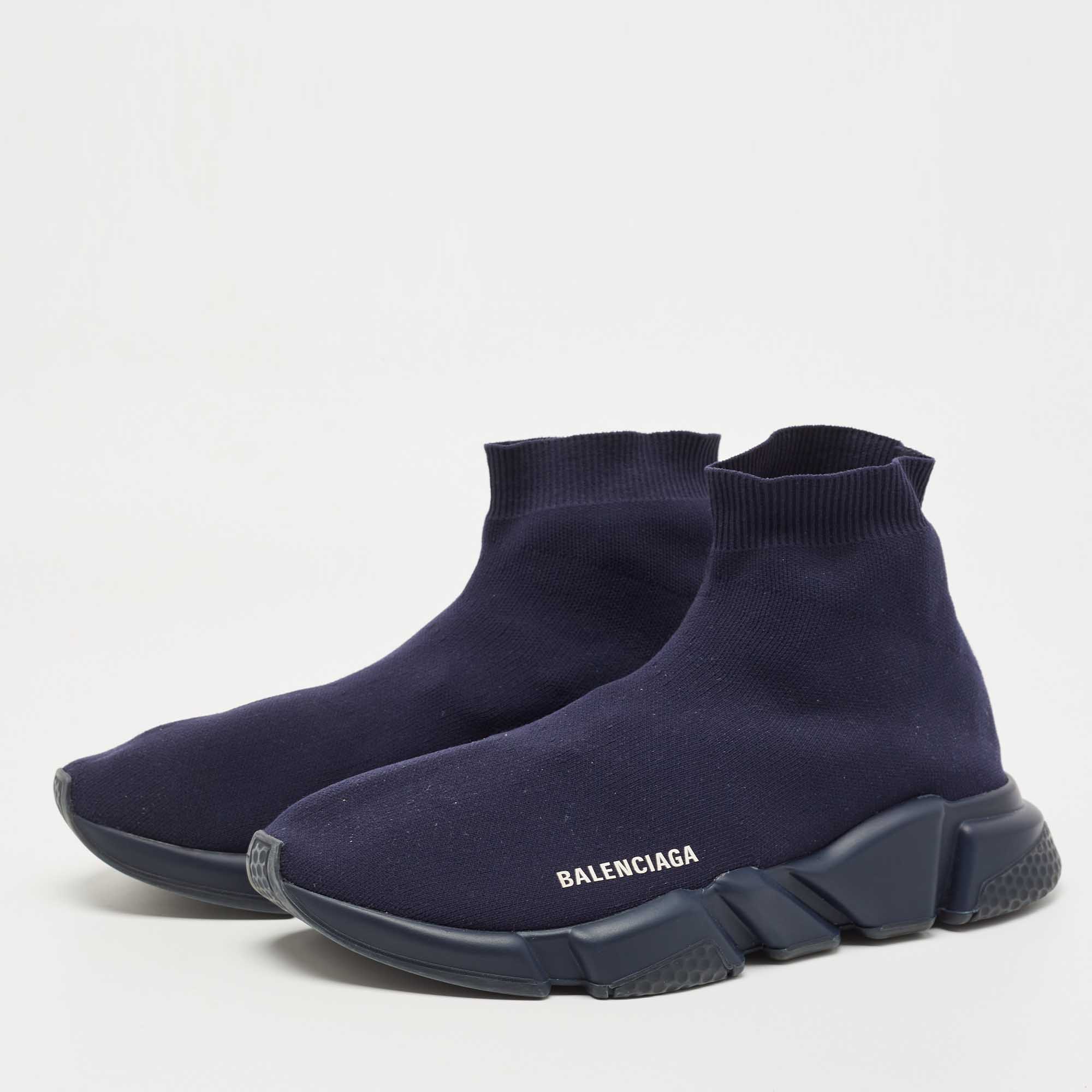 

Balanciaga Navy Blue Knit Fabric High Top Sneakers Size