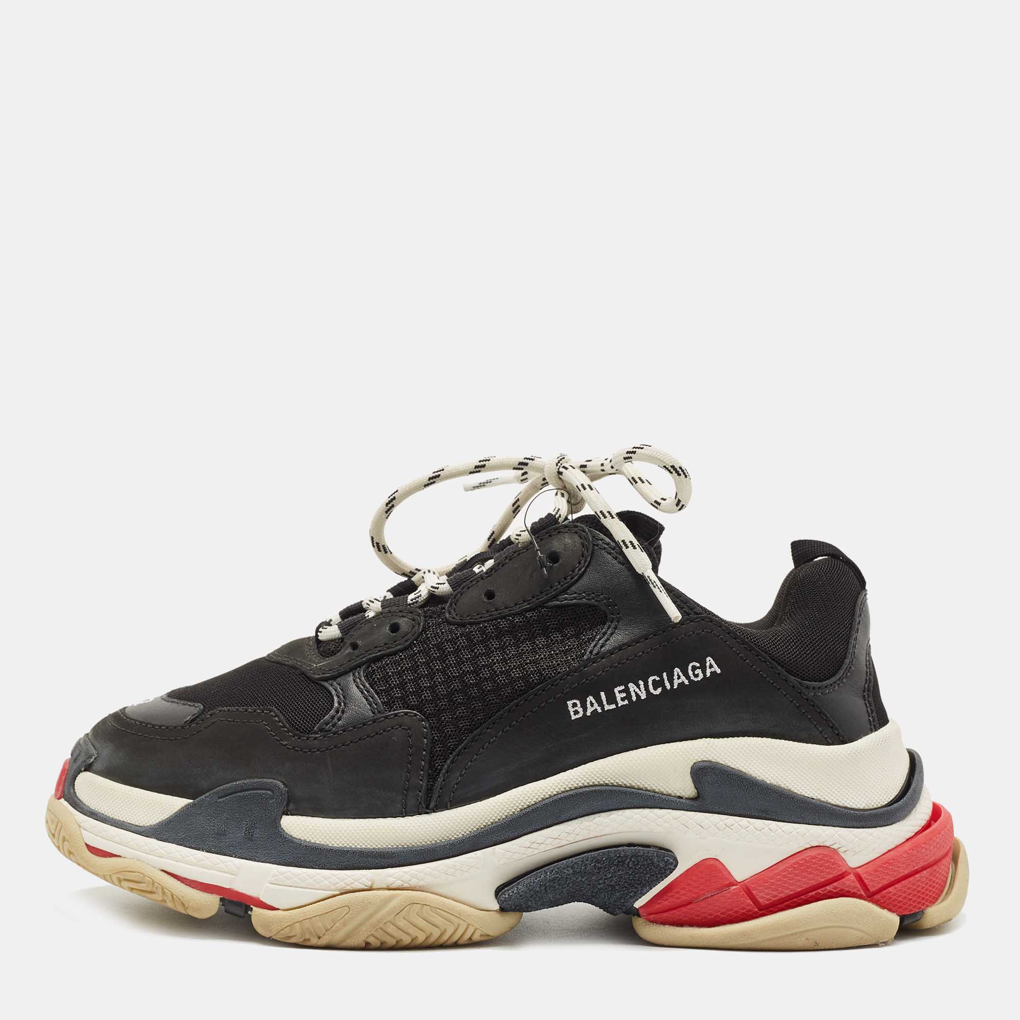 

Balenciaga Black Mesh and Leather Triple S Lace Up Sneakers Size