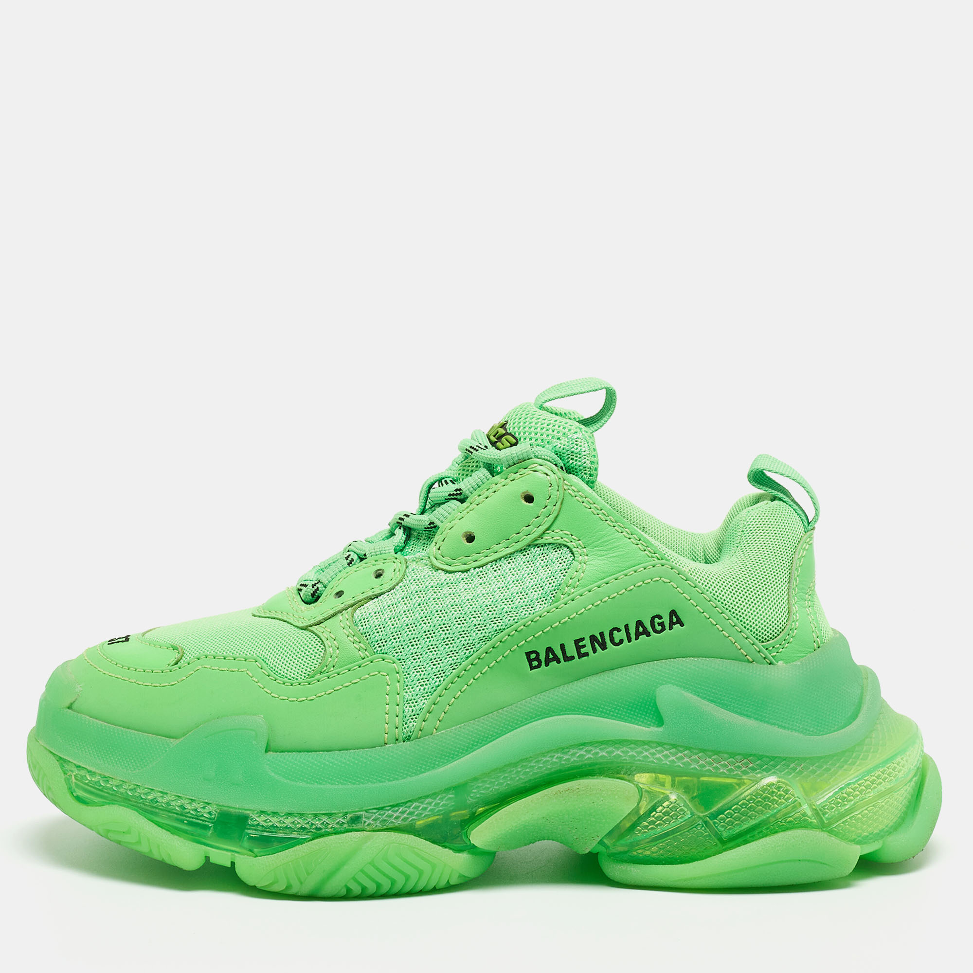 

Balenciaga Green Mesh and Leather Triple S Low Top Sneakers Size