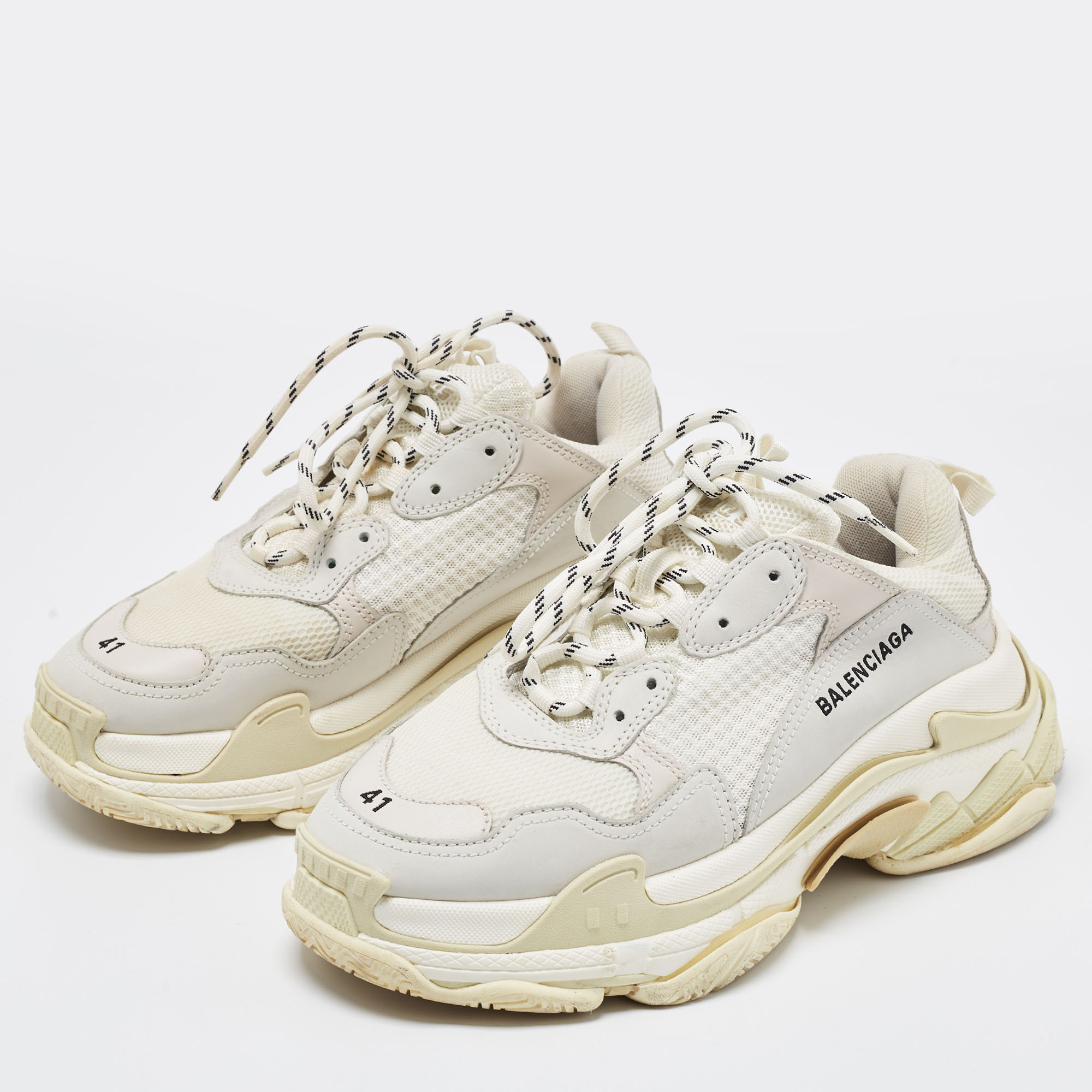 

Balenciaga Tricolor Mesh and Leather Triple S Sneakers Size, White