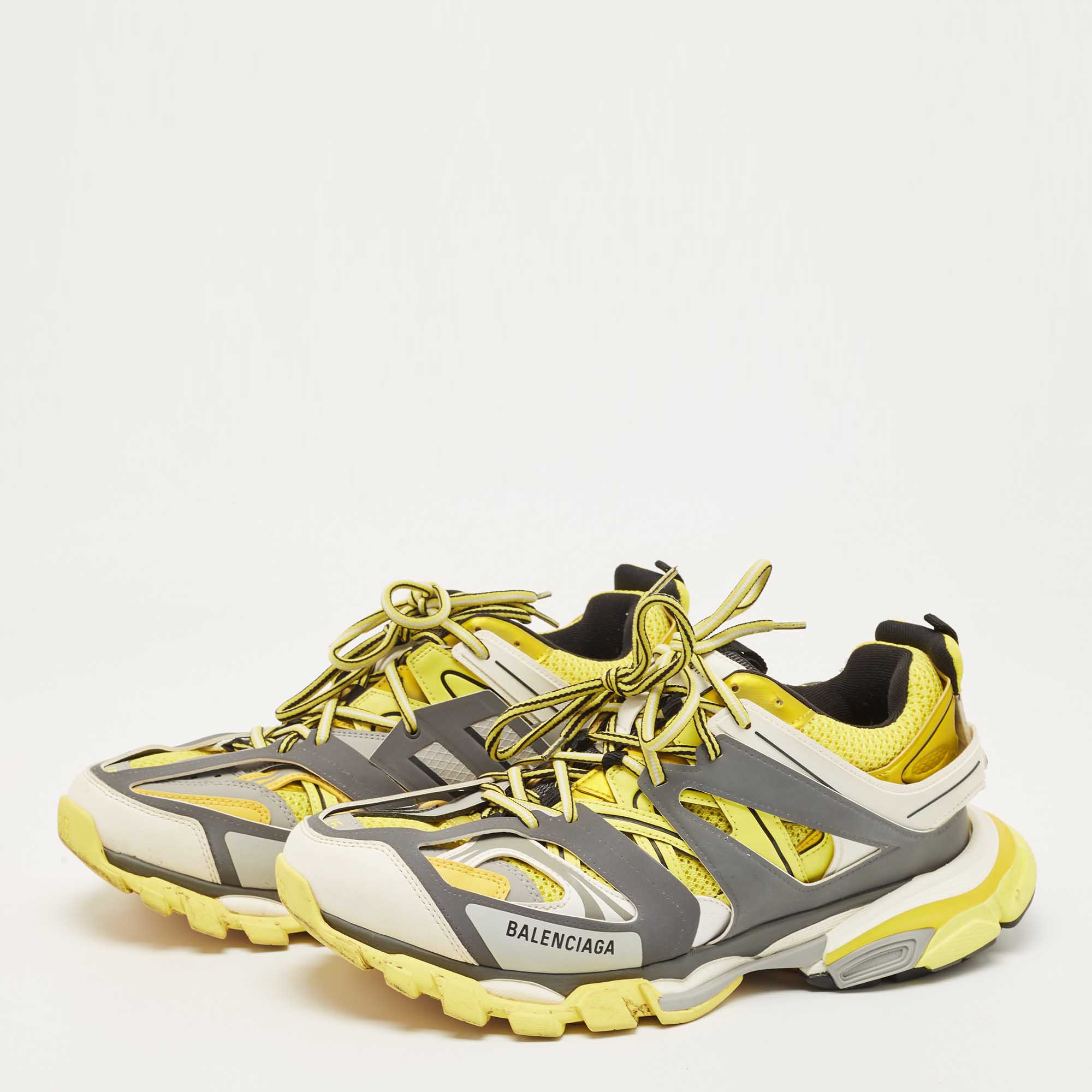 

Balenciaga Yellow/Grey Mesh and Leather Track Sneakers Size