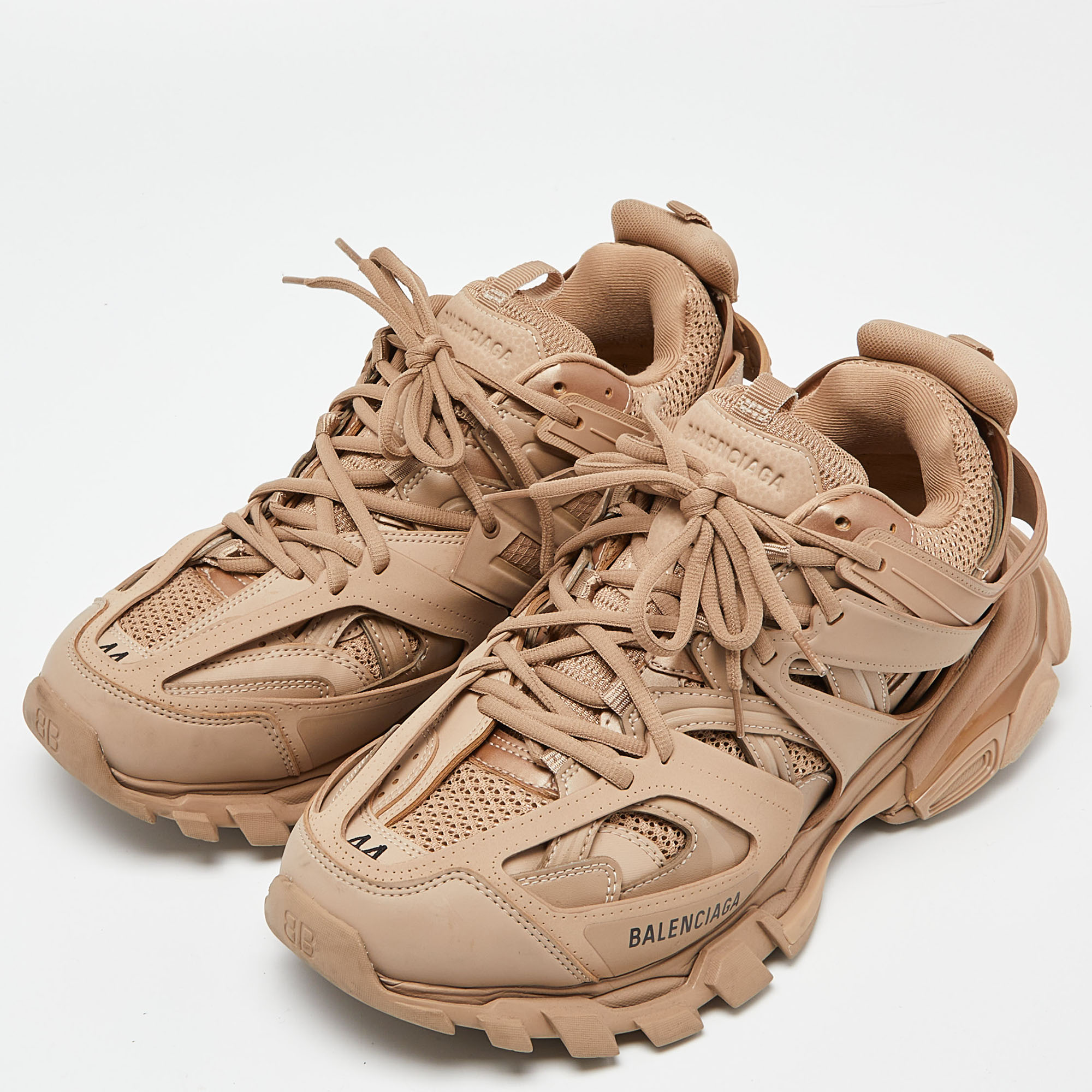 

Balenciaga Beige Faux Leather, Rubber and Mesh Track Sneakers Size