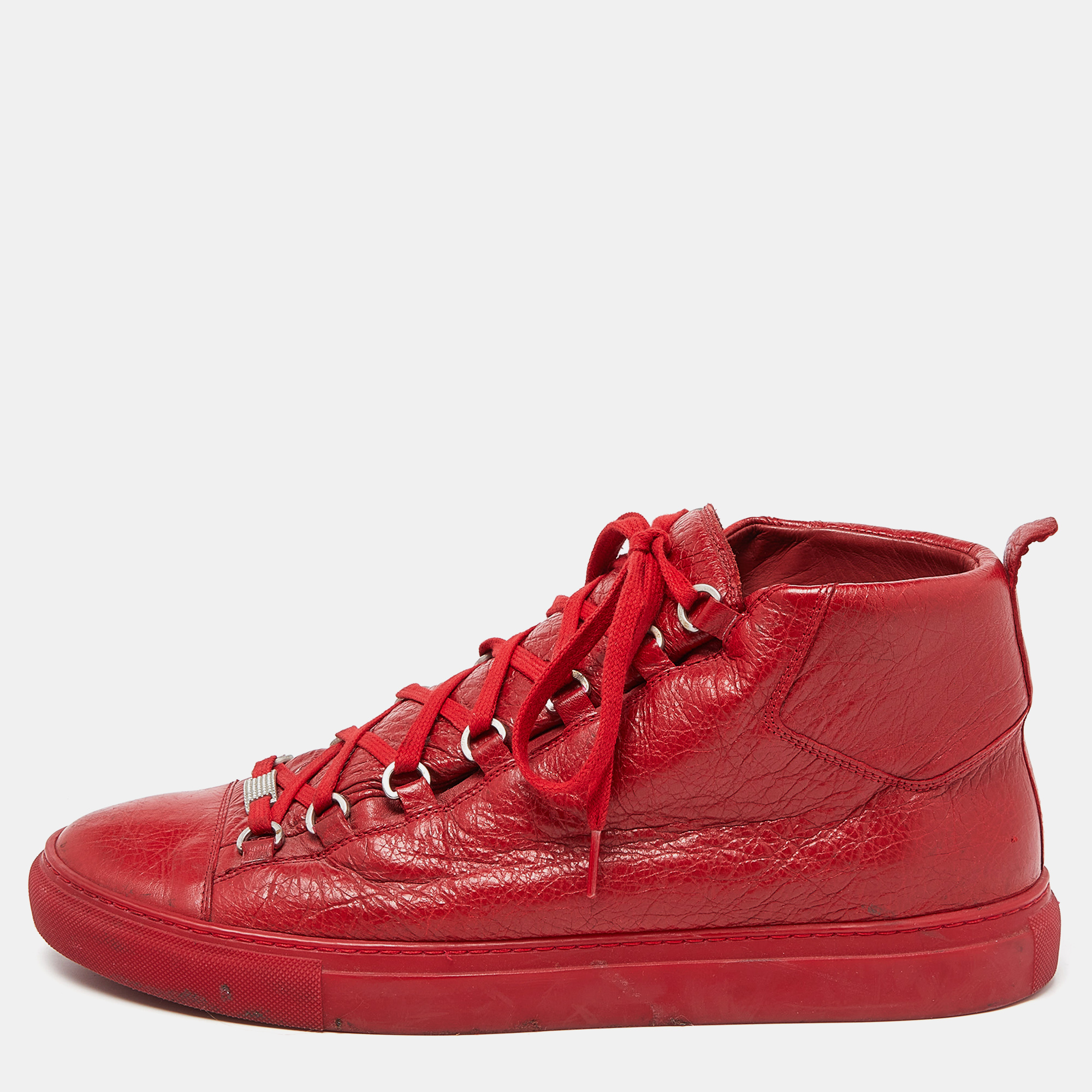 

Balenciaga Red Textured Leather Arena High Top Sneakers Size