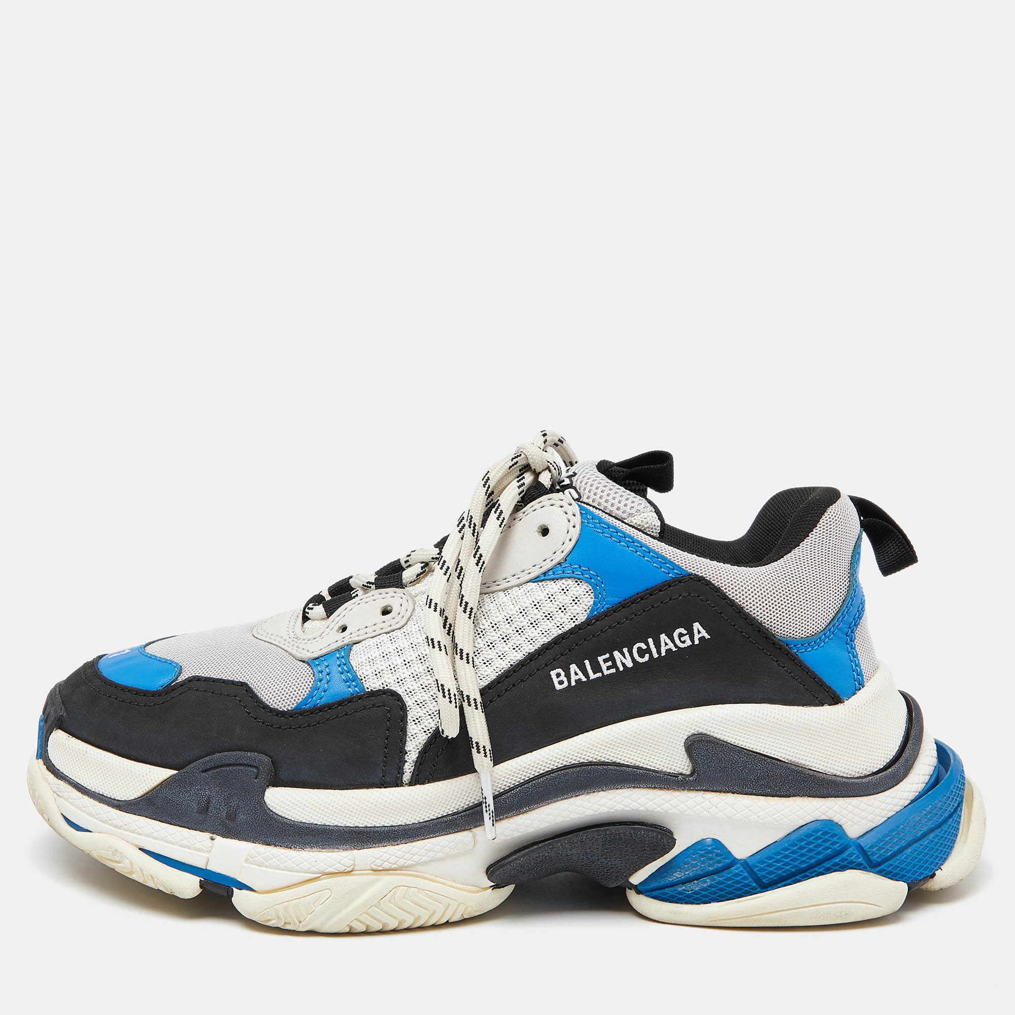 Pre-owned Balenciaga Tricolor Mesh And Leather Triple S Sneakers Size 41 In Blue