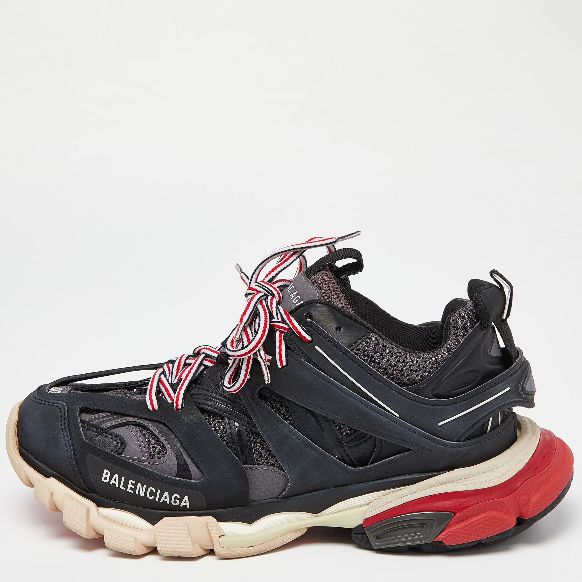 

Balenciaga Black Faux Leather and Mesh Track Low Top Sneakers Size, Multicolor