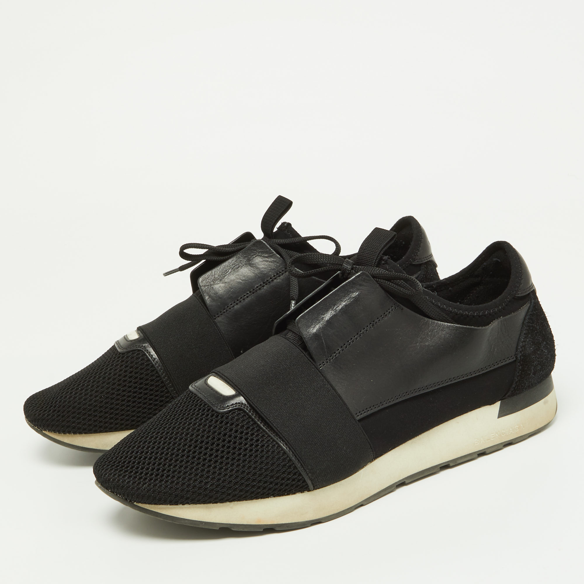 

Balenciaga Black Mesh,Suede and Leather Race Runner Sneakers Size