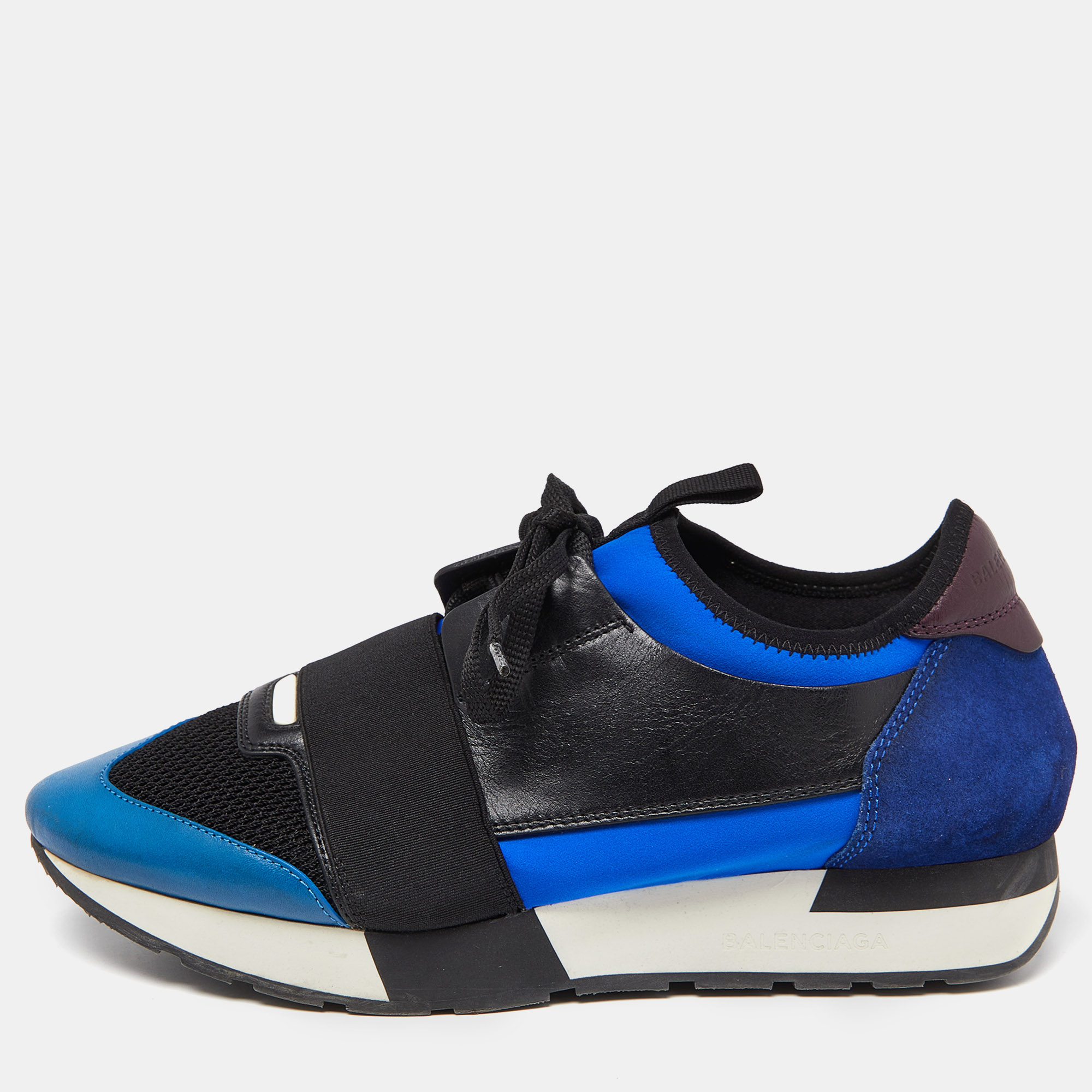 Pre-owned Balenciaga Tri Colour Leather Neoprene And Mesh Race Runner Trainers Size 40 In Multicolor