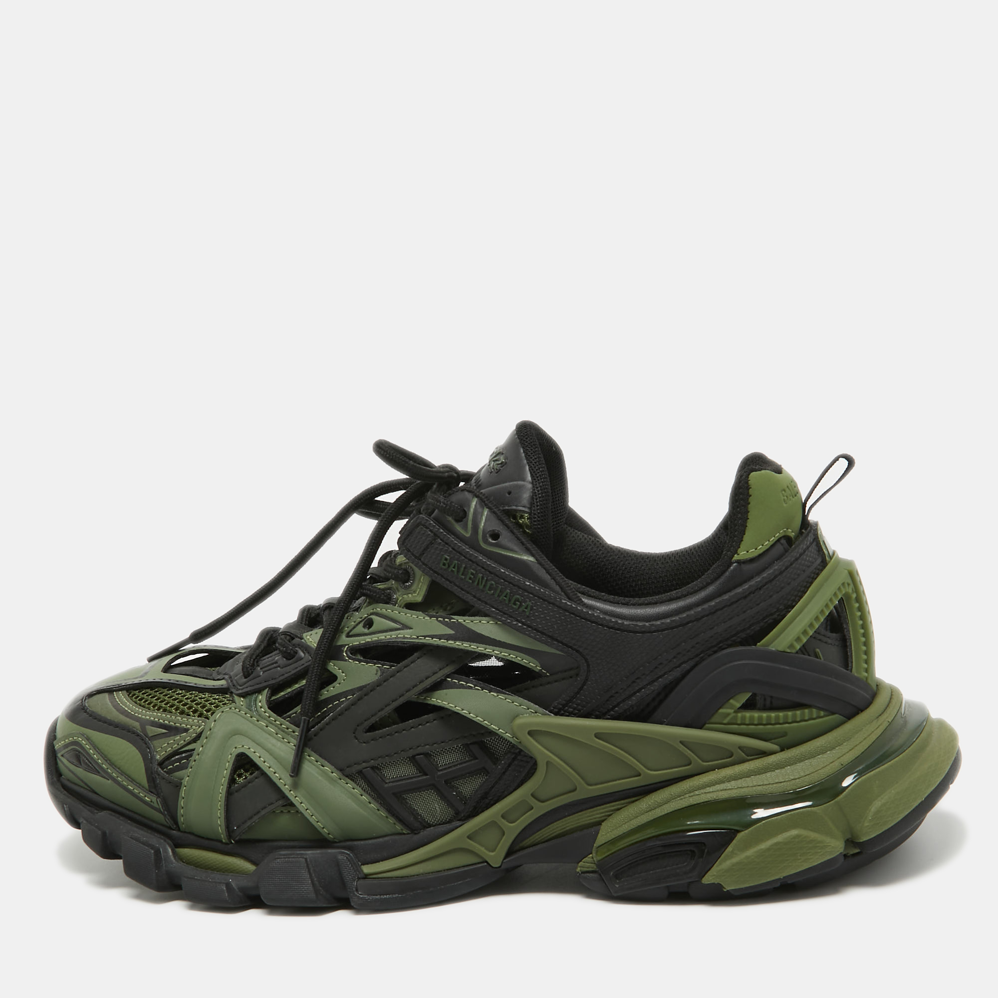 

Balenciaga Green/Black Rubber and Faux Leather Track Sneakers Size
