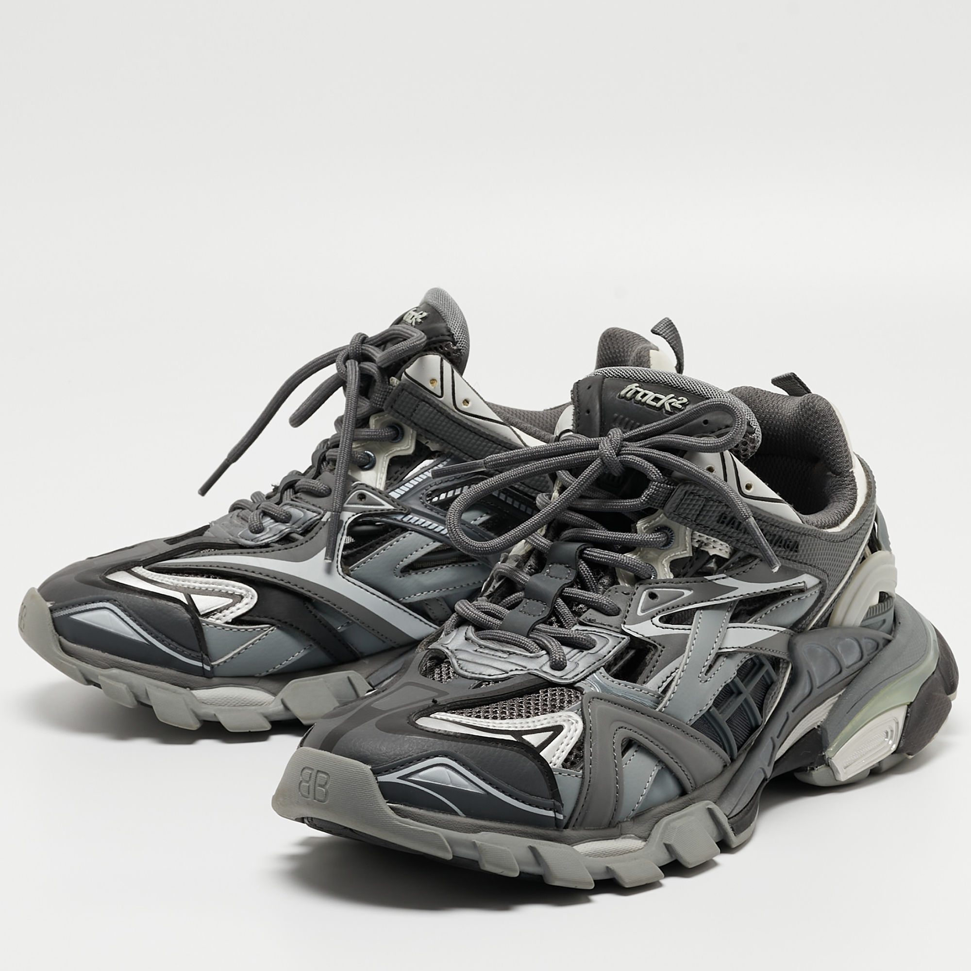 

Balenciaga Grey/Black Leather and Rubber Track 2 Sneakers Size
