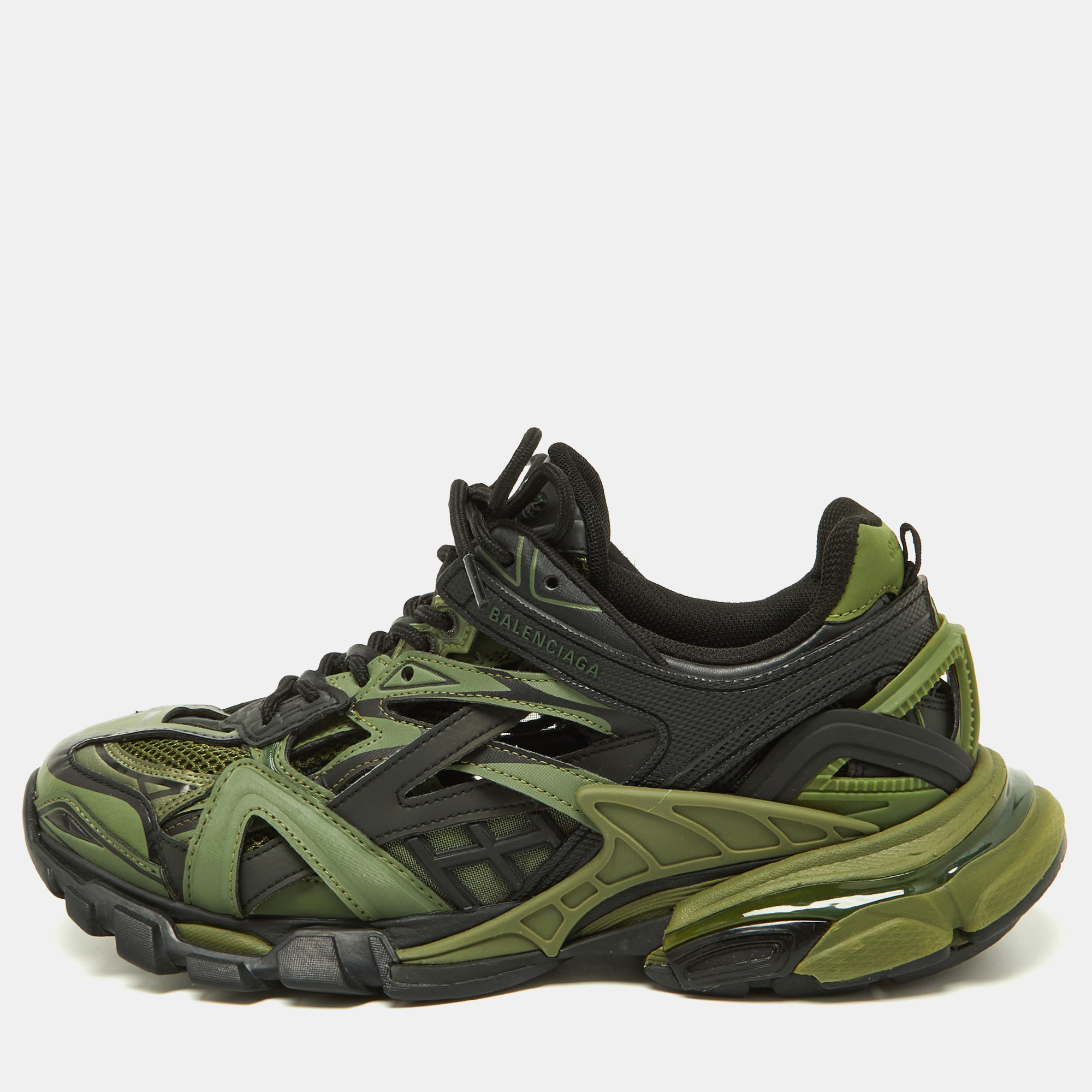

Balenciaga Green Faux Leather and Mesh Track Trainers Low-Top Sneakers Size