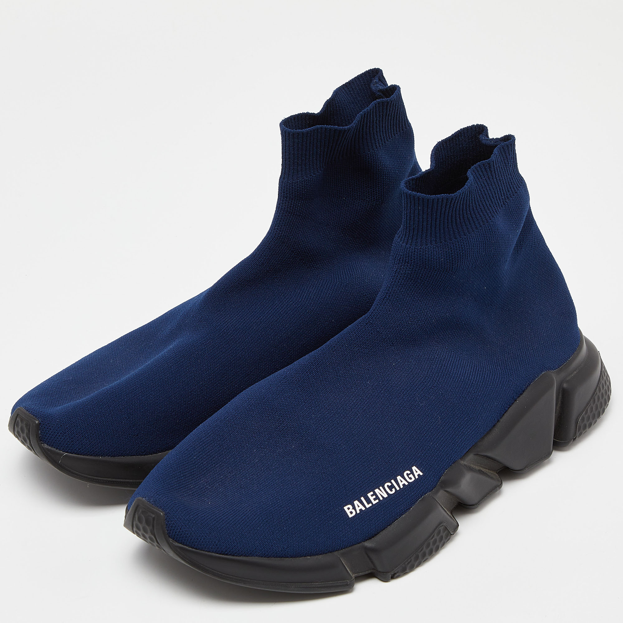 

Balenciaga Blue Knit Fabric Speed Trainers High Top Sneakers Size