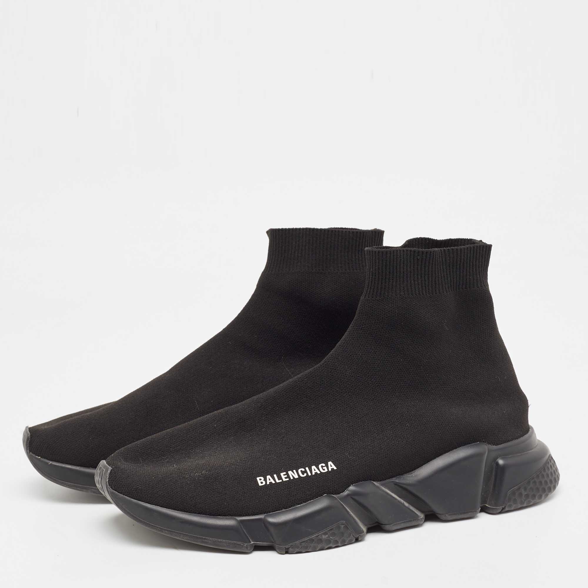 

Balenciaga Black Knit Fabric Speed Trainer High Top Sneakers Size