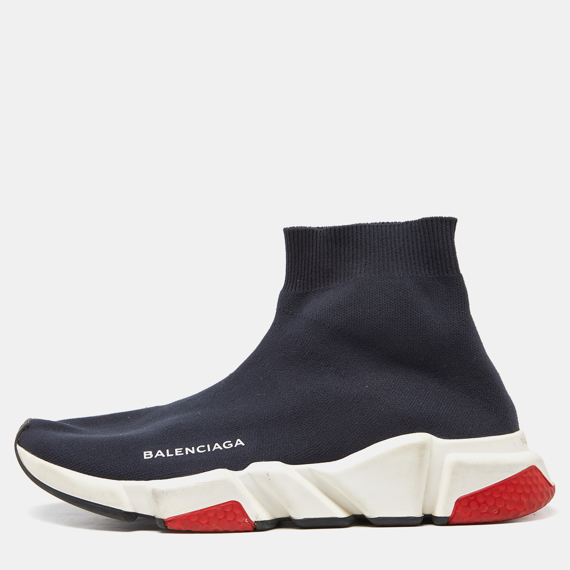 Celebrating the fusion of sports and luxury fashion these Balenciaga Speed Trainer sneakers are absolutely worth the splurge. They are laceless and crafted well in a sock like silhouette. Fully equipped to give you the best experience this shimmery logo detailed knit fabric pair deserves to be yours