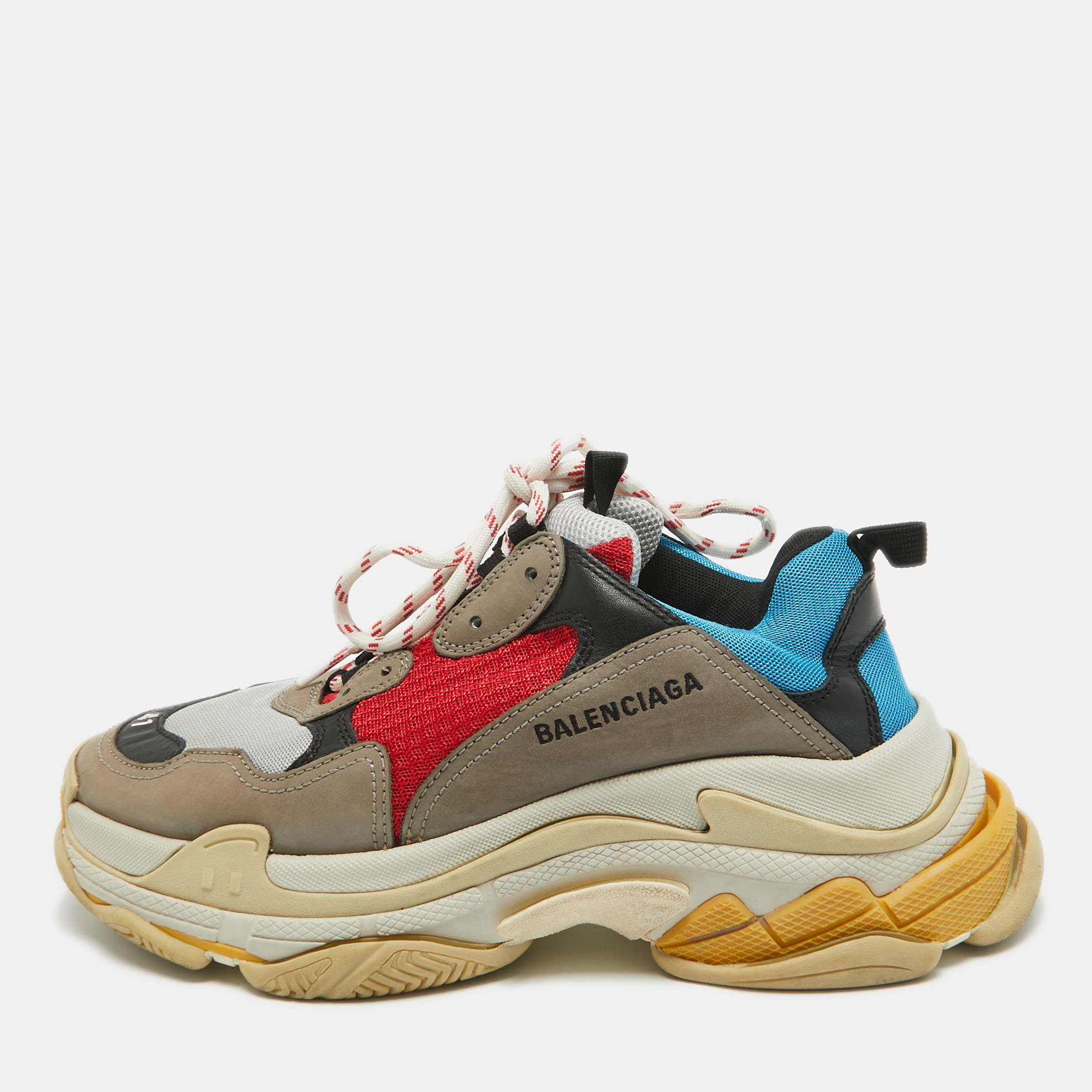 Pre-owned Balenciaga Multicolor Mesh And Faux Leather Triple S Sneakers Size 41